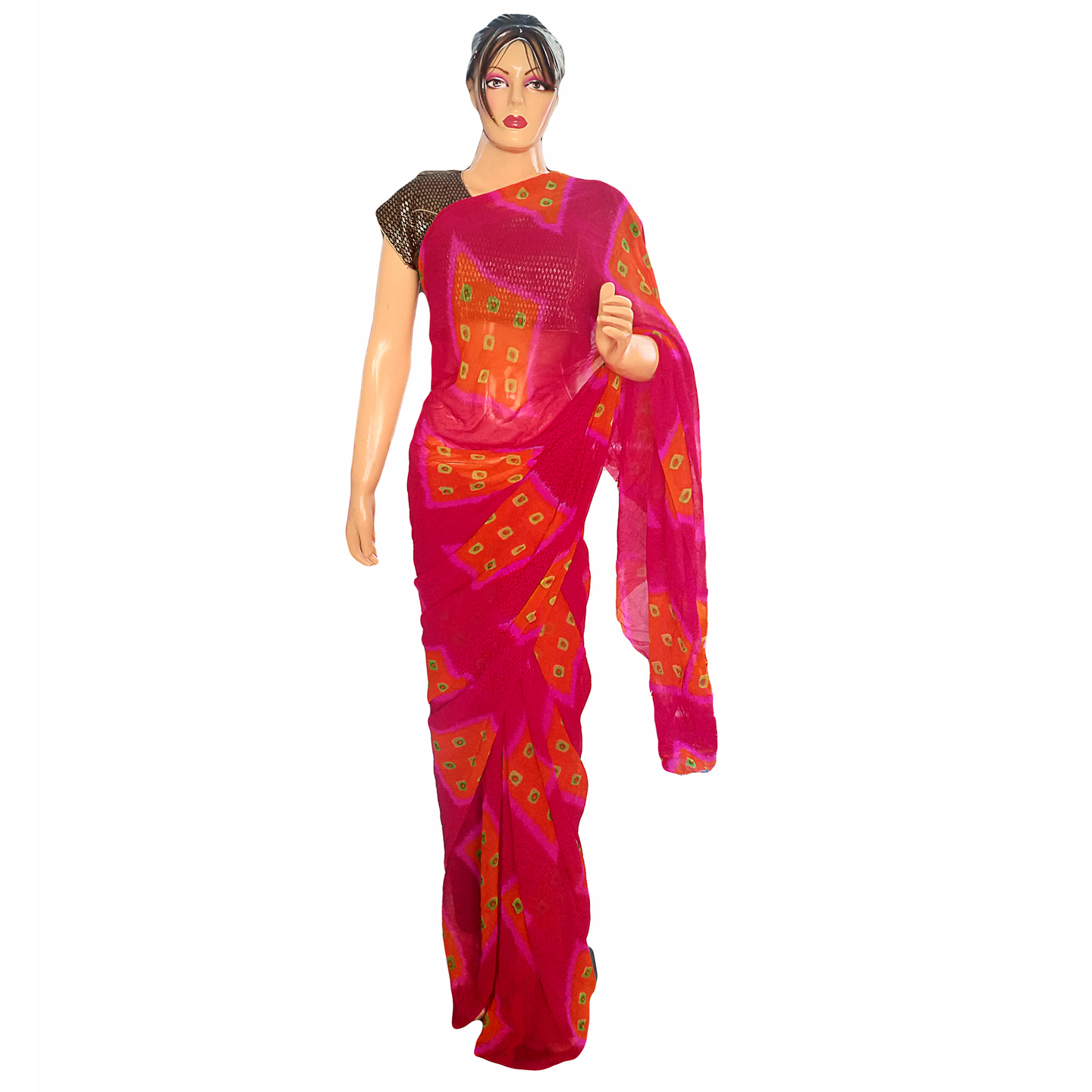 Rajasthani Jaipuri Shibori Georgette Multi Color Sari