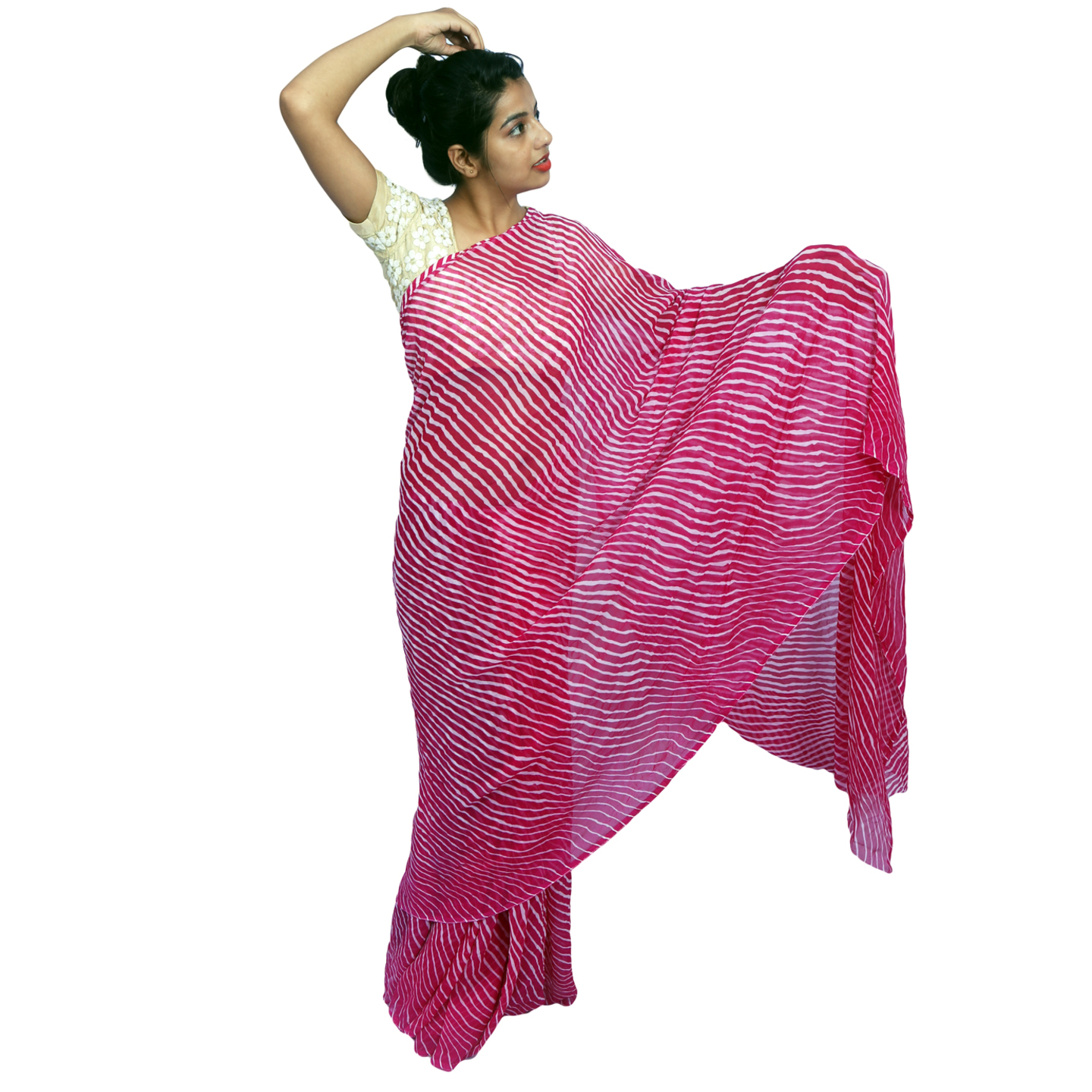 Rajasthani Jaipuri Leheriya Georgette Rani Color Sari