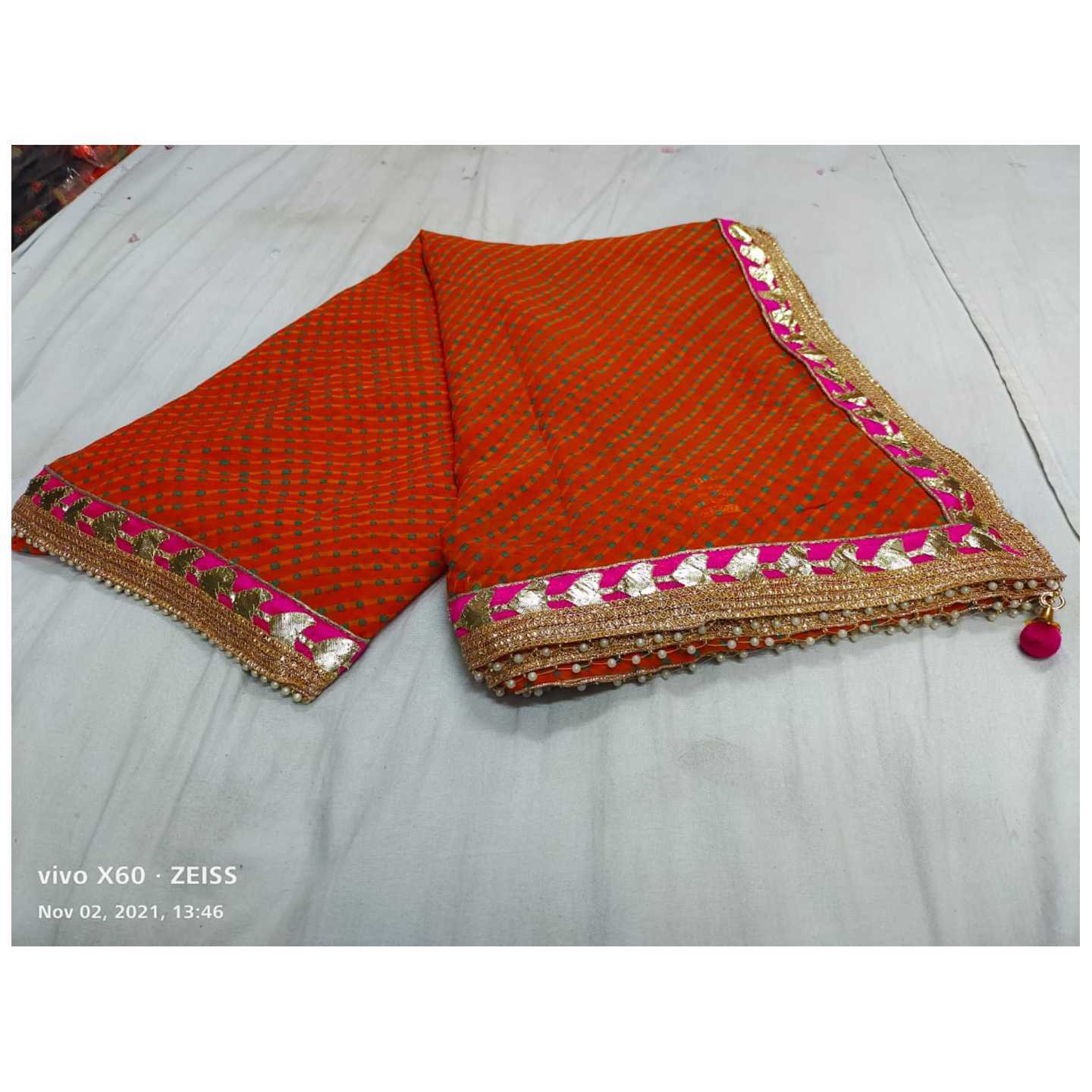 Traditional Leheriya Mustard Georgette Saree