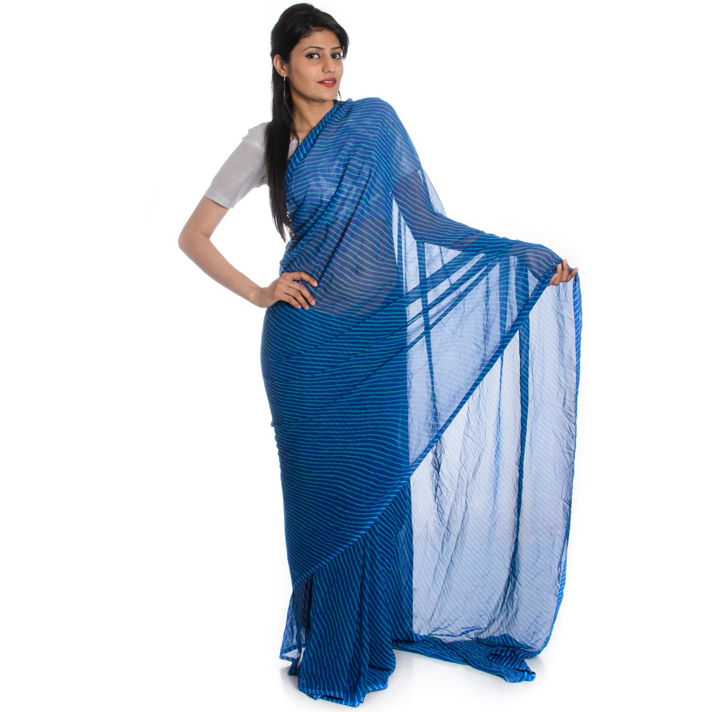 Rajasthani Jaipuri Leheriya Georgette Green Color Sari