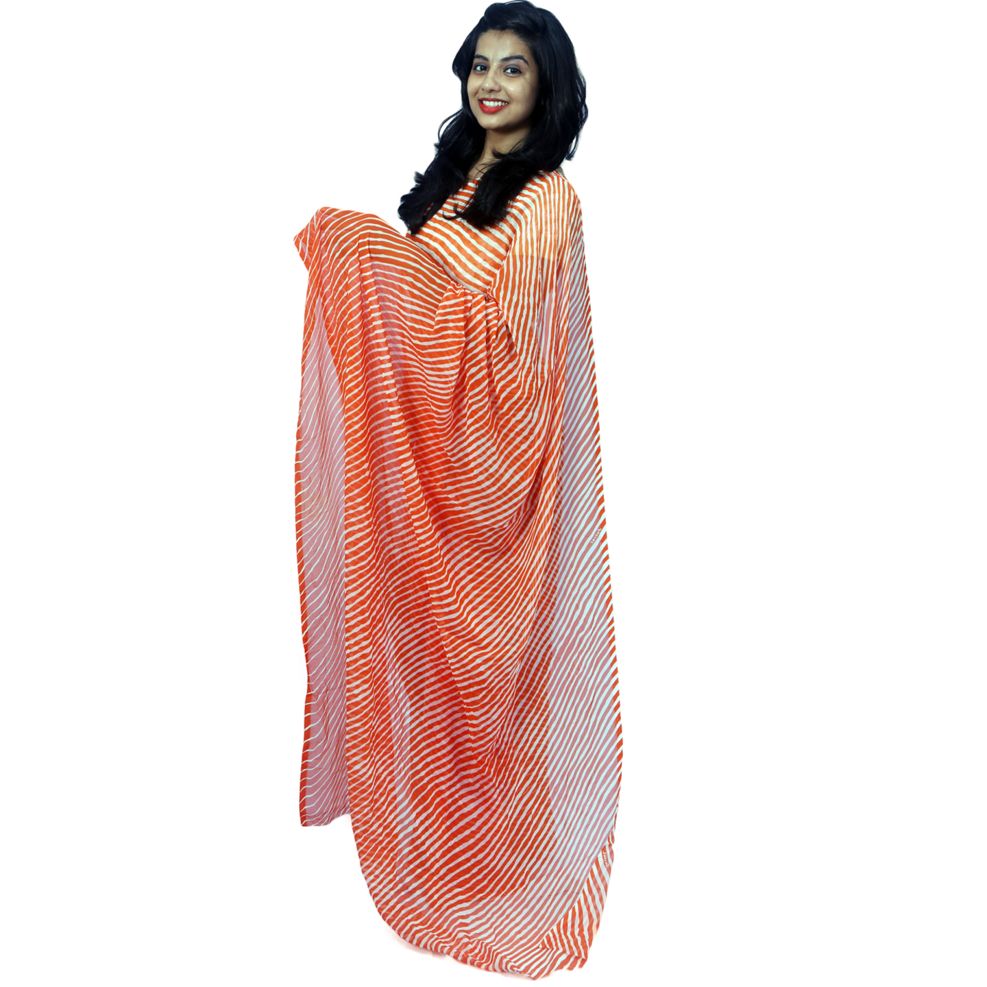 Rajasthani Jaipuri Leheriya Georgette Orange Color Sari