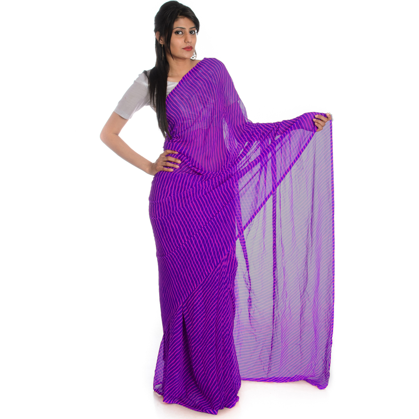 Rajasthani Jaipuri Leheriya Georgette Purple Color Sari
