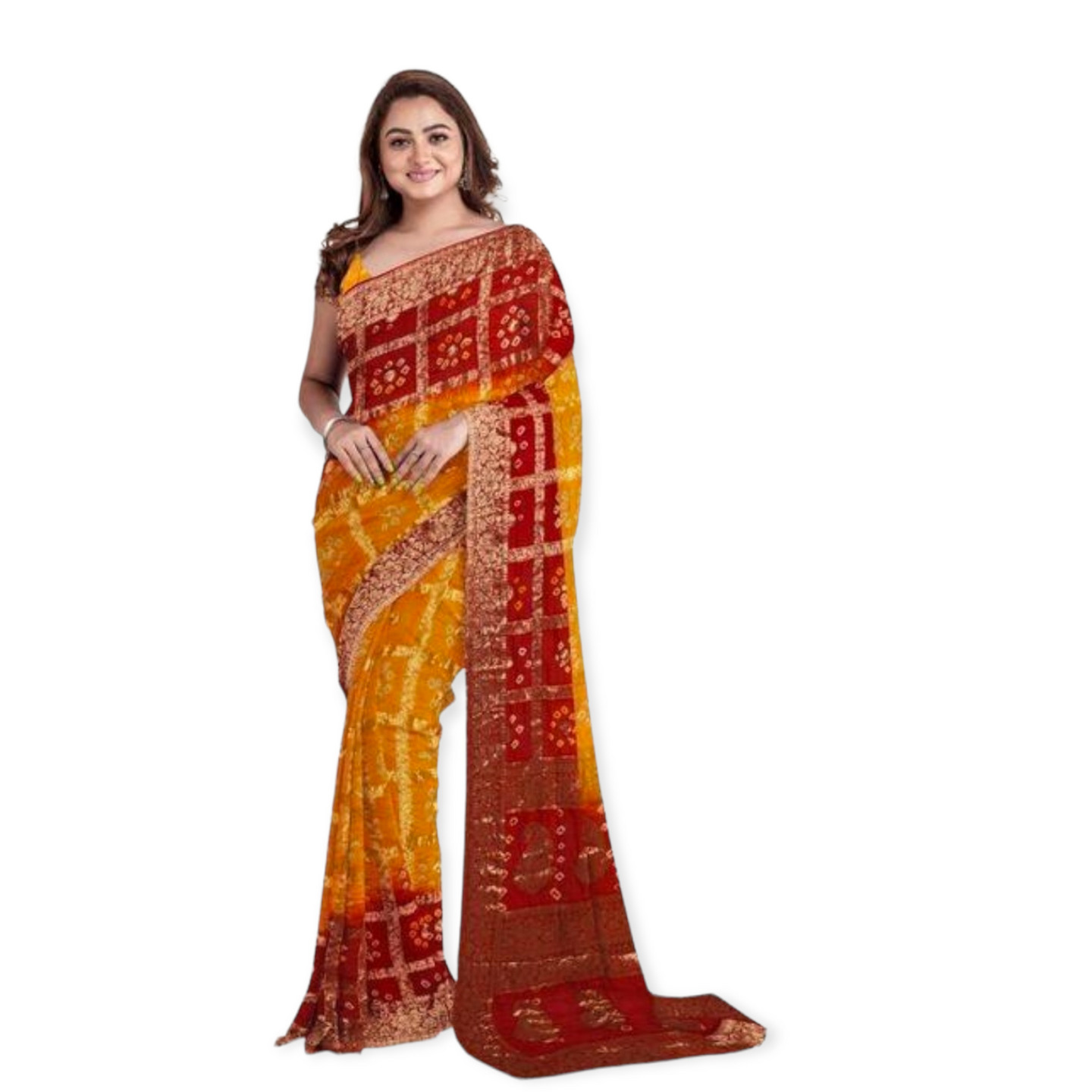 Trendy Designer Yellow Color Silk Bandhani Saree