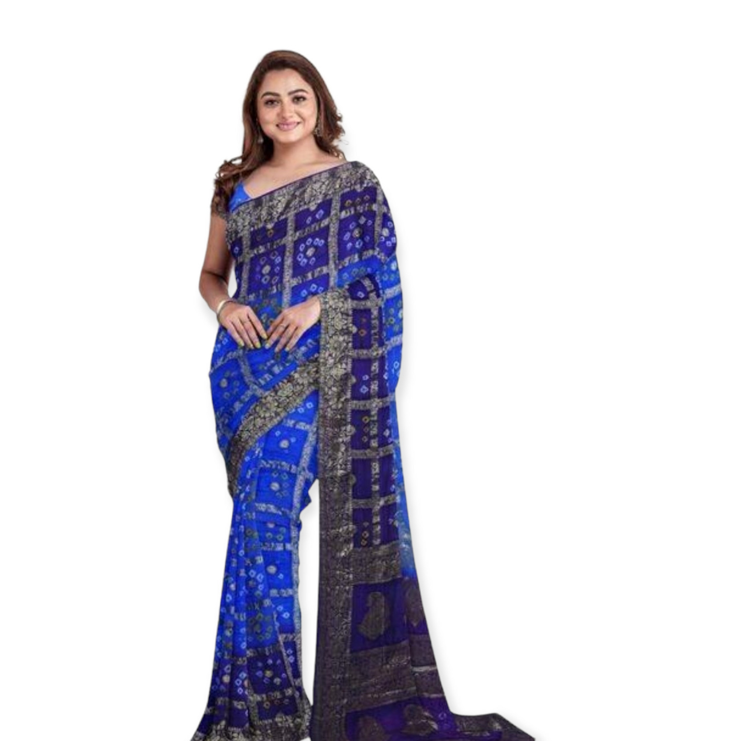 Designer Art Silk Blue Color Bandhani Saree