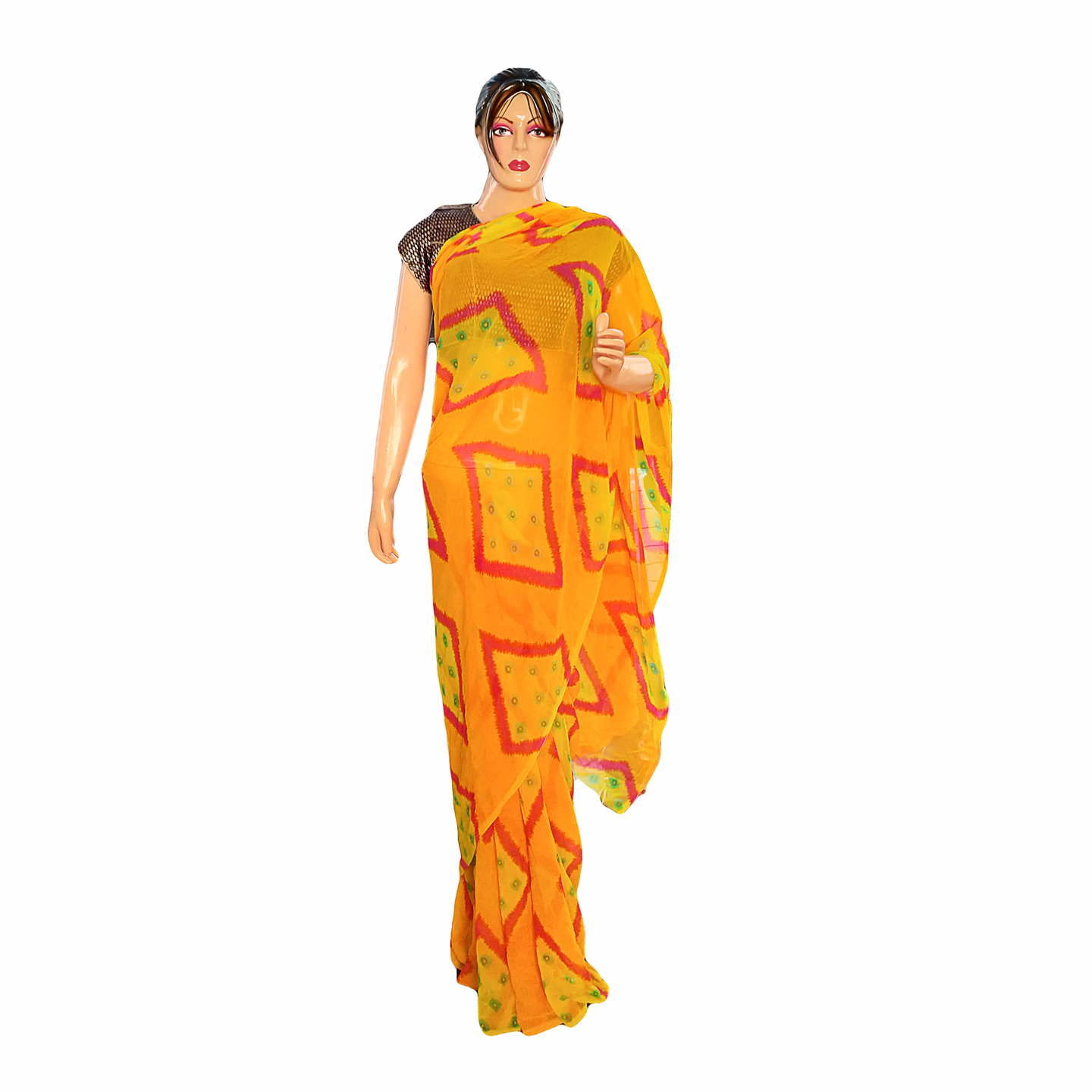 Rajasthani Jaipuri Shibori Georgette Yellow Color Sari