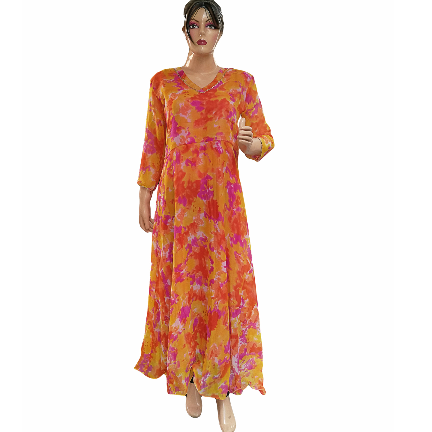 Rajasthani Jaipuri Shibori Anarkali Chiffon Long Kurti Gown