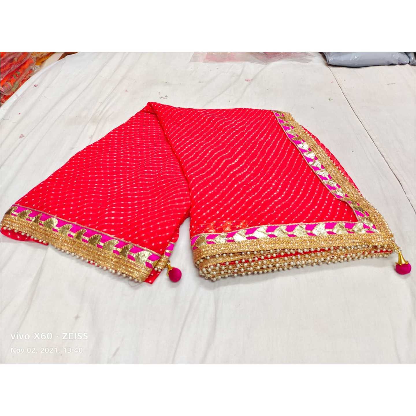 Traditional Leheriya Peach Georgette Saree