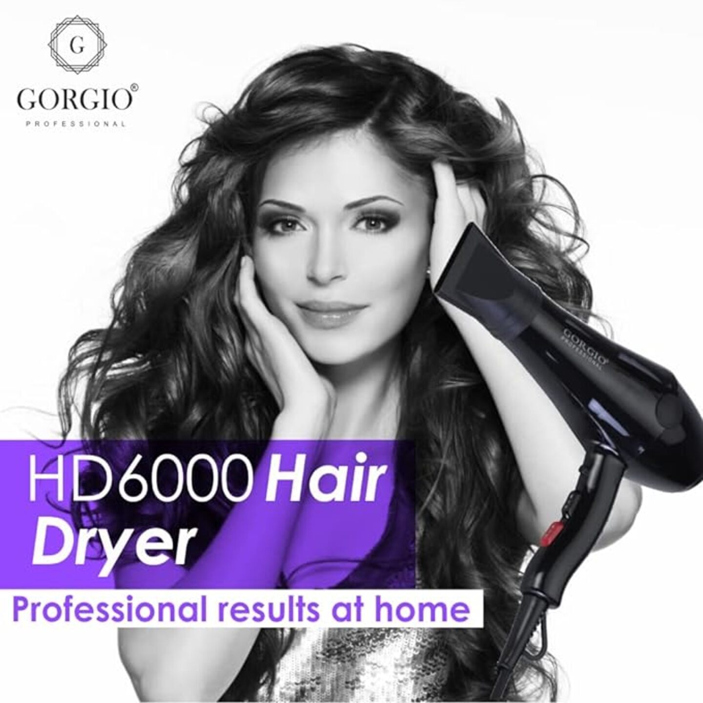 GORGIO PROFESSIONAL HD6000 Hot and Cold Blow Hair Dryer 3000 Watts Ceramic Hair Drying Machine for Men and Women, Black Color
