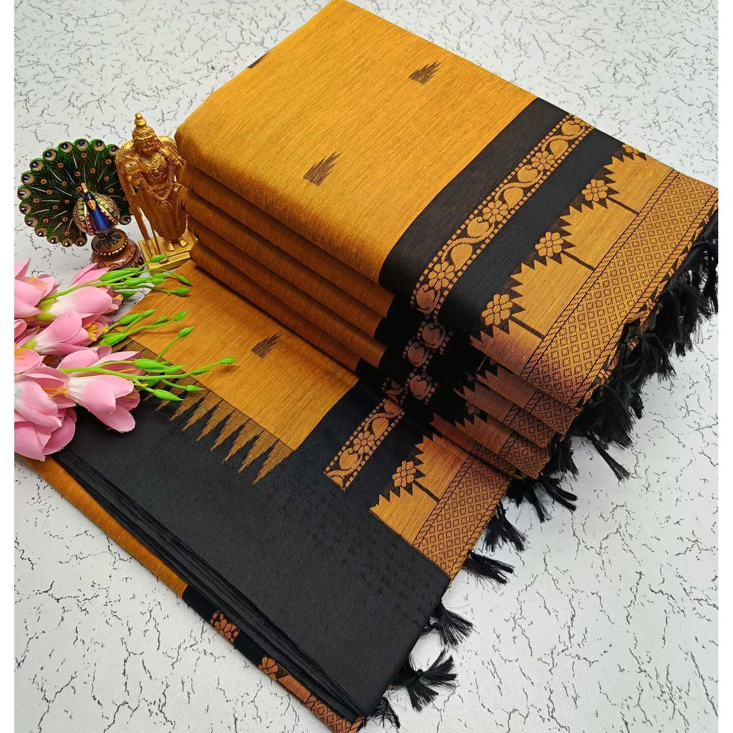 Yellow Black Kalyani South Cotton Silk Handloom Saree17