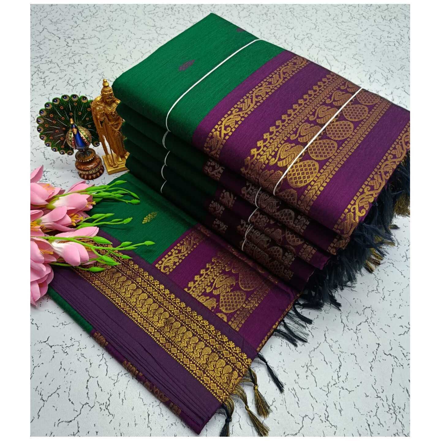 Parrot green violet Kalyani South Cotton Silk Handloom Saree9