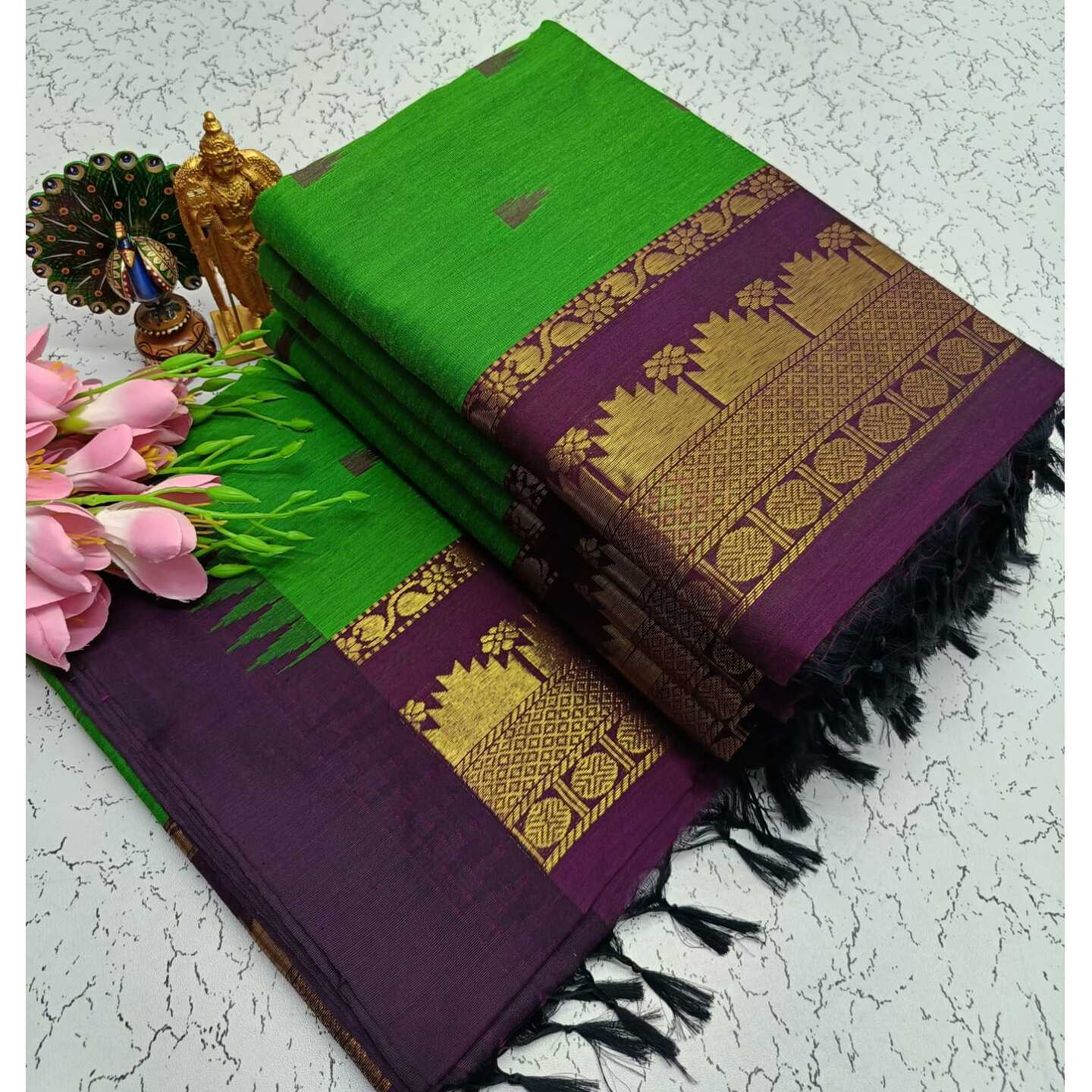 Parrot violet. Kalyani South Cotton Silk Handloom Saree12