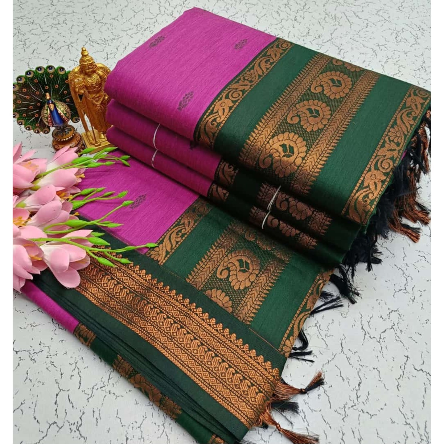 Purple Green. Kalyani South Cotton Silk Handloom Saree13