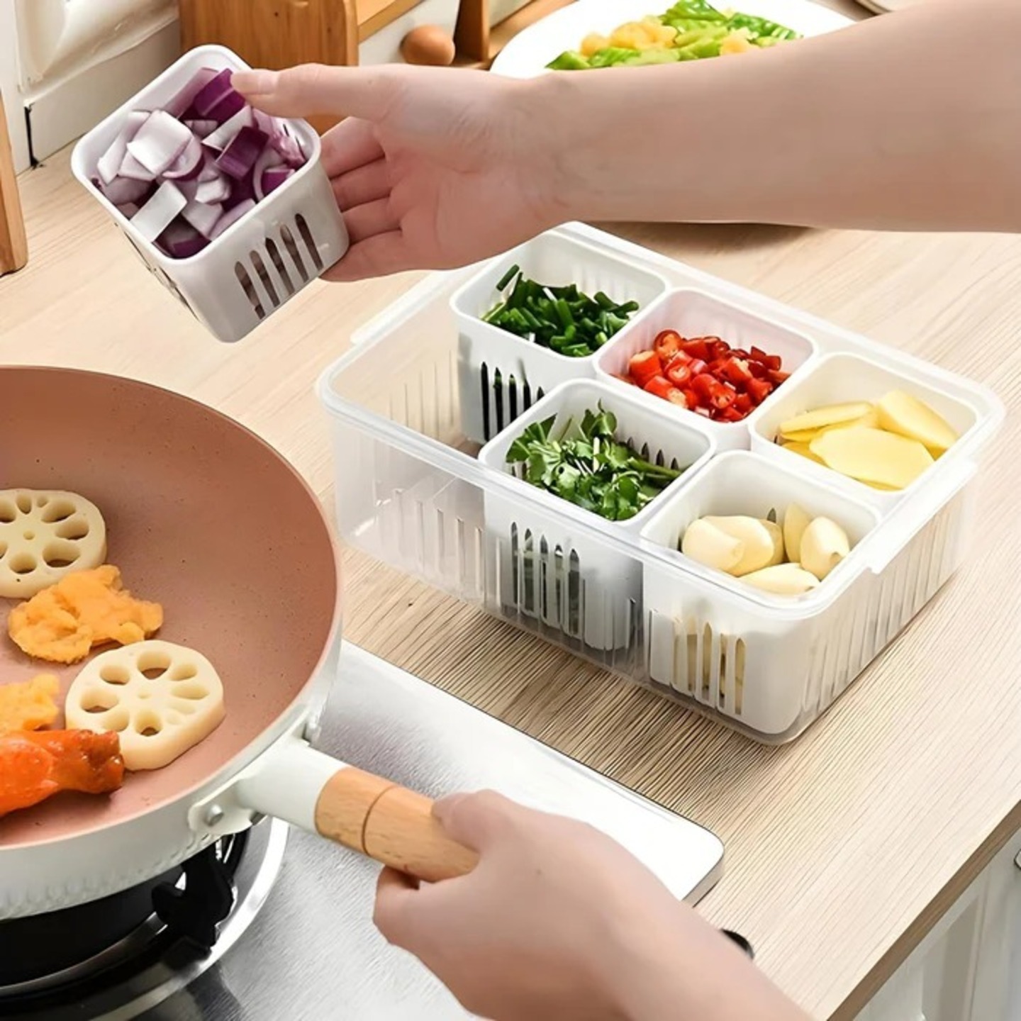 Fridge storage boxes freezer storage containers, container for kitchen storage set, storage in kitchen, vegetable storage, draining crisper refrigerator food box (1 pc)