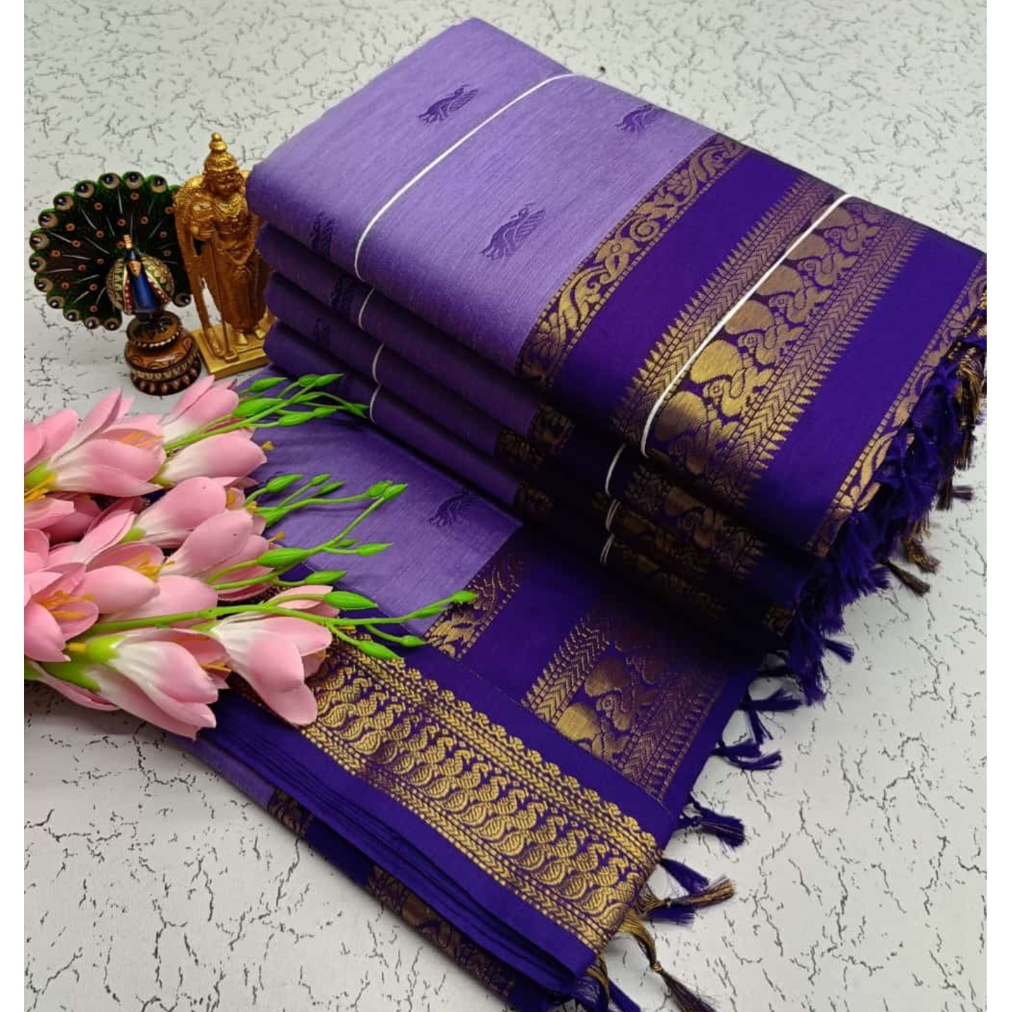 Purple Royal Blue Kalyani South Cotton Silk Handloom Saree14