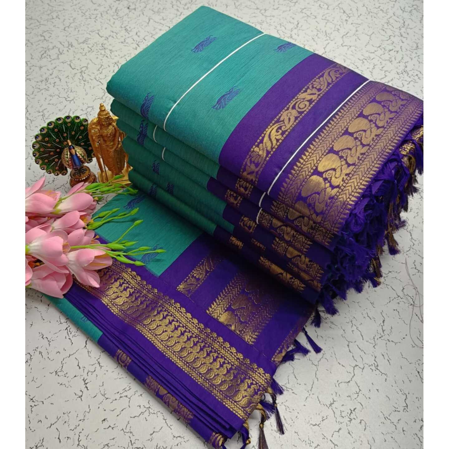 Blue Kalyani South Cotton Silk Handloom Saree