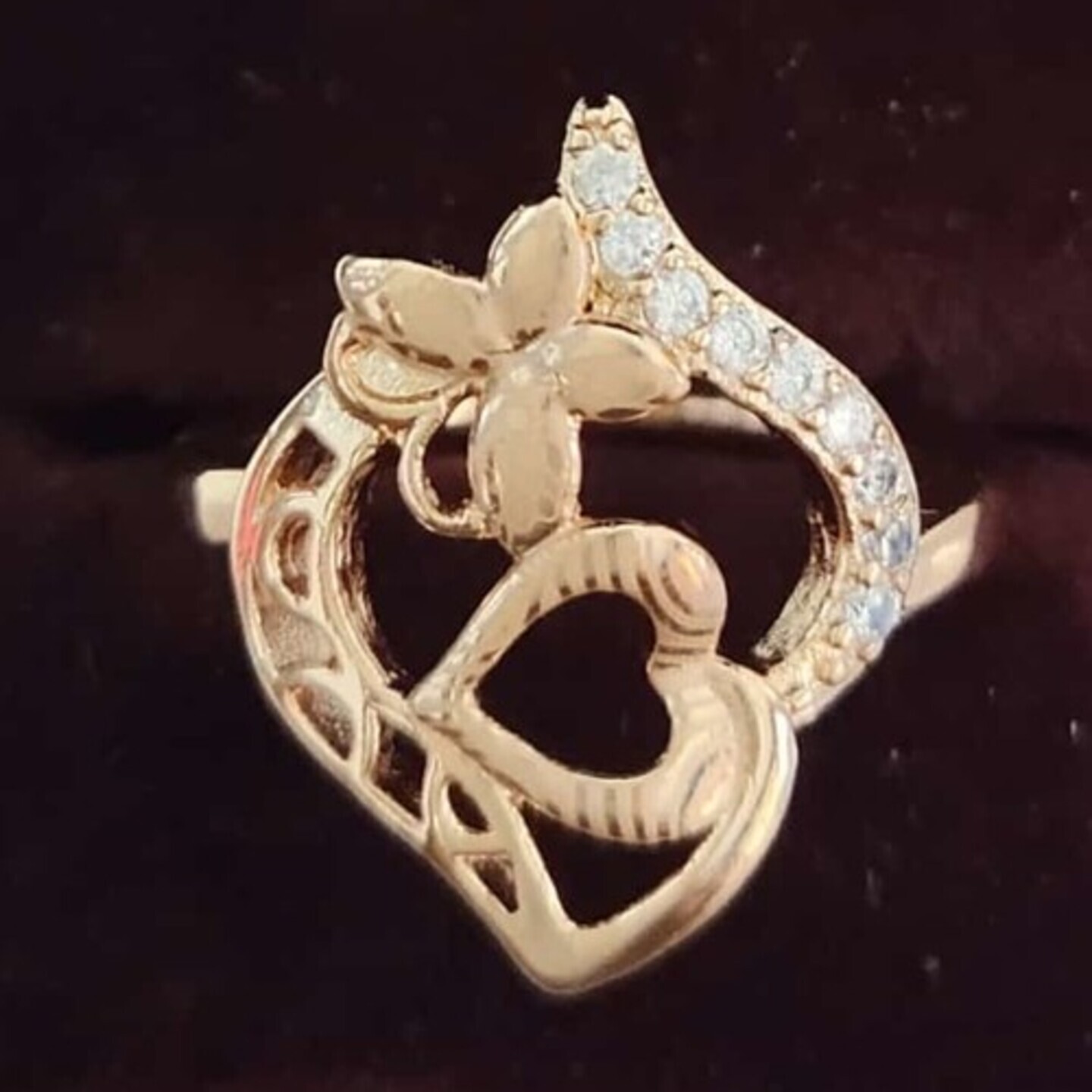 Womens Heart and Butterfly Shaped Rose Gold Ring Size 8.5