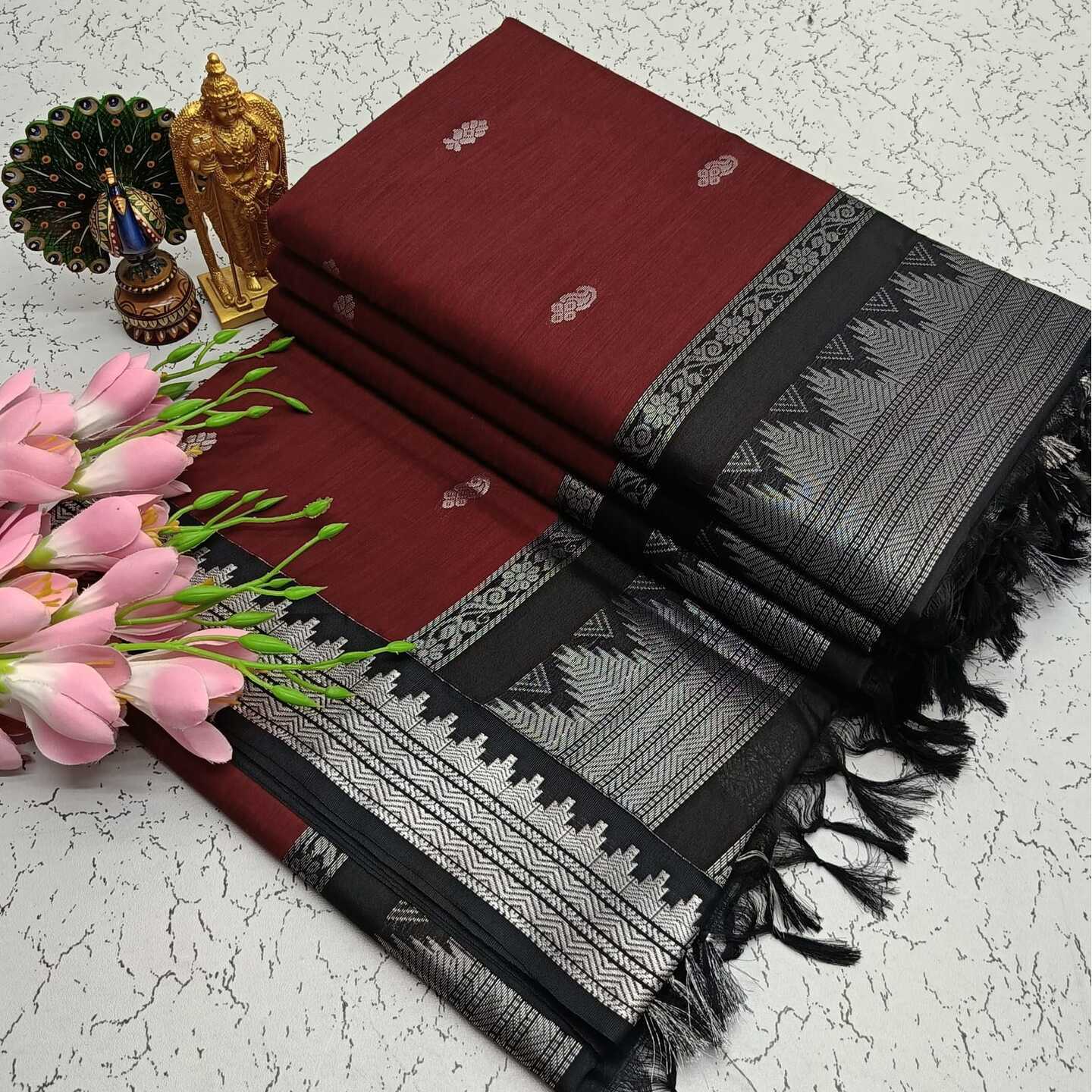 Red Black Kalyani South Cotton Silk Handloom Saree28