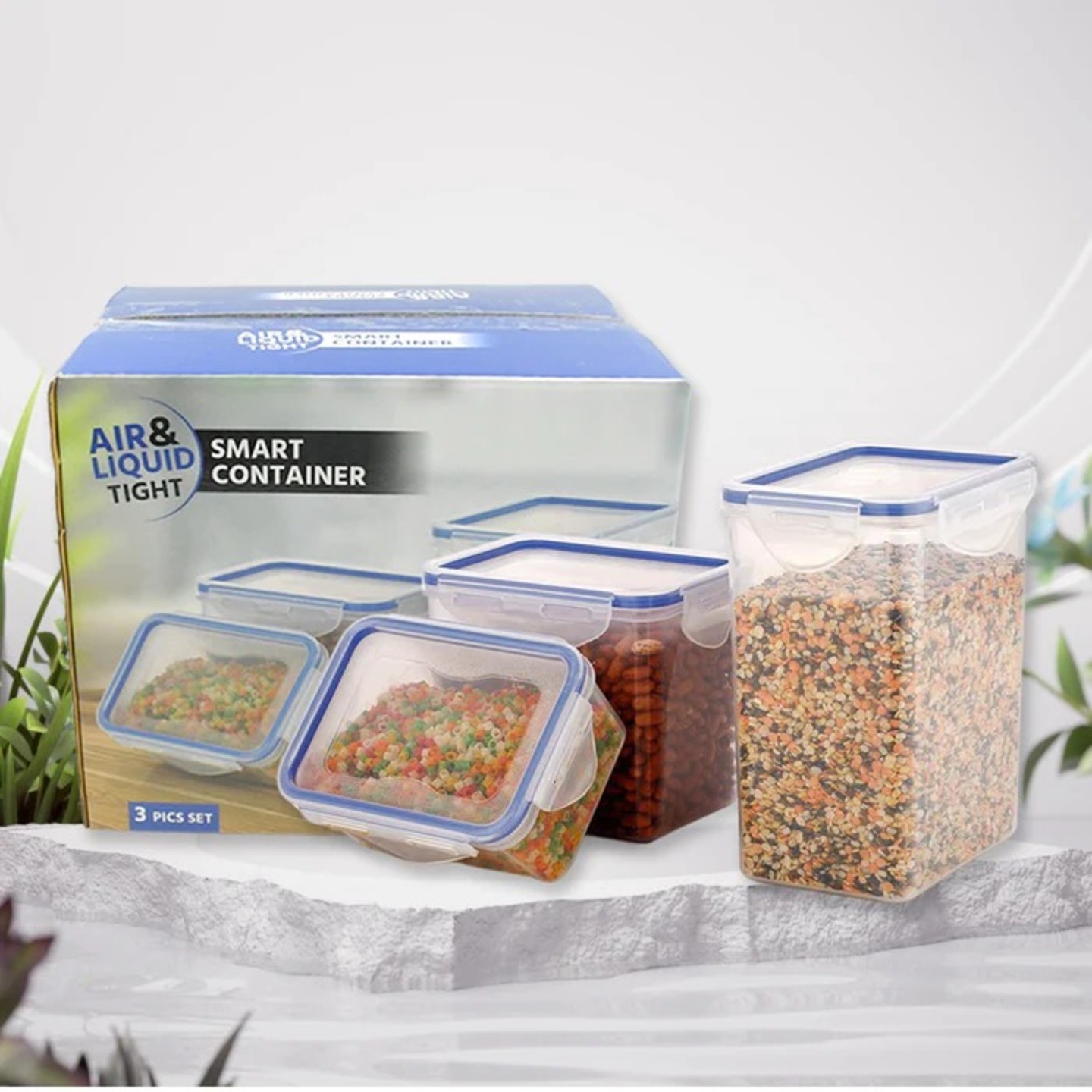 Rectangular Plastic Airtight Food Storage Containers With Leak Proof Locking Lid Storage Container Set Of 3 Pc Approx Capacity 500ml,1000ml,1500ml, Transparent