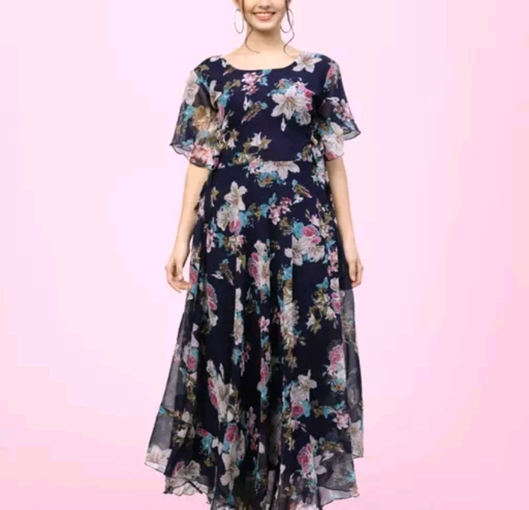 Womens Georgette Black Floral Maxi