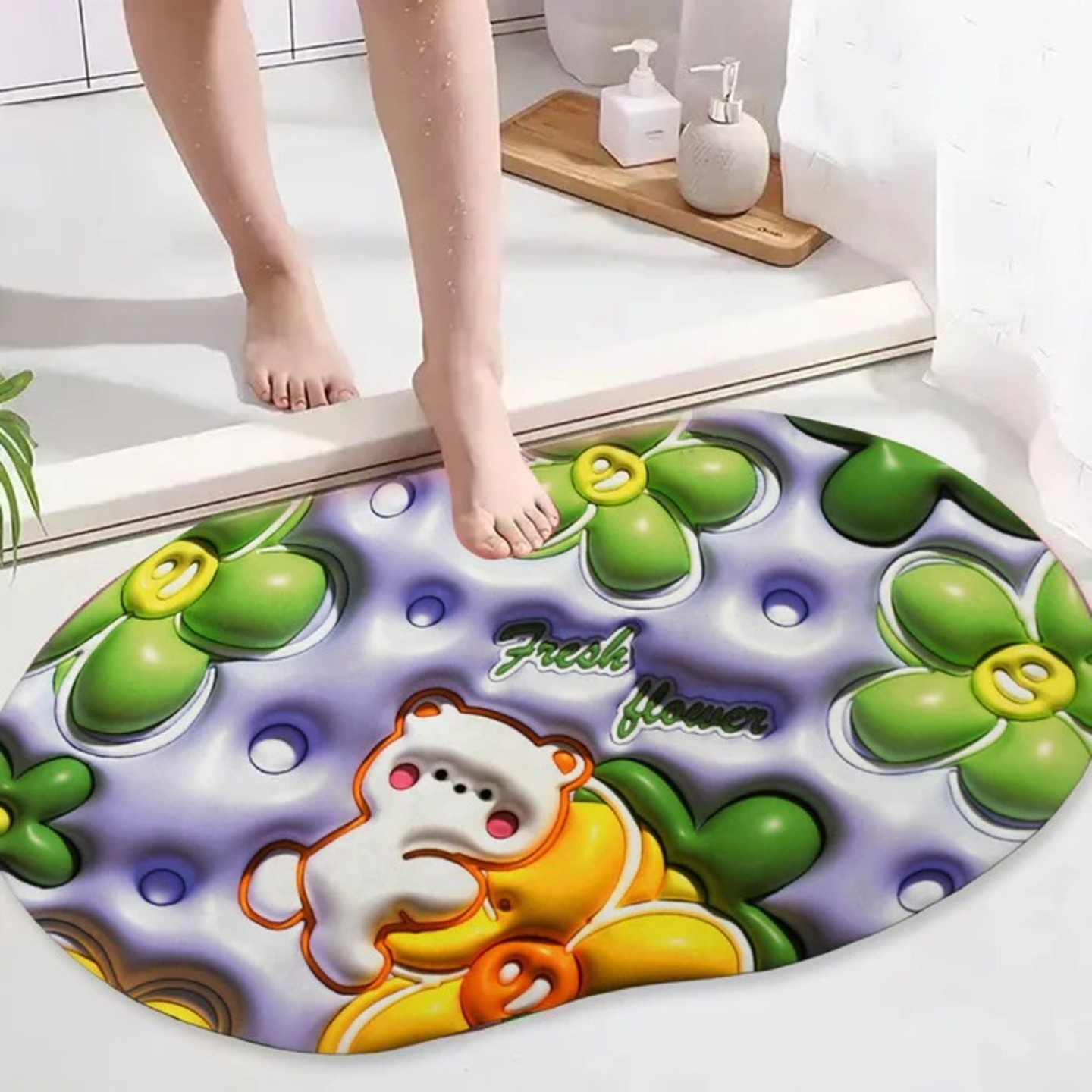 3d Visual Anti-slip Absorbent Mat New Soft Super Absorbent Floor Mats, Cute Flowers Shower Drying Bathroom Mat 