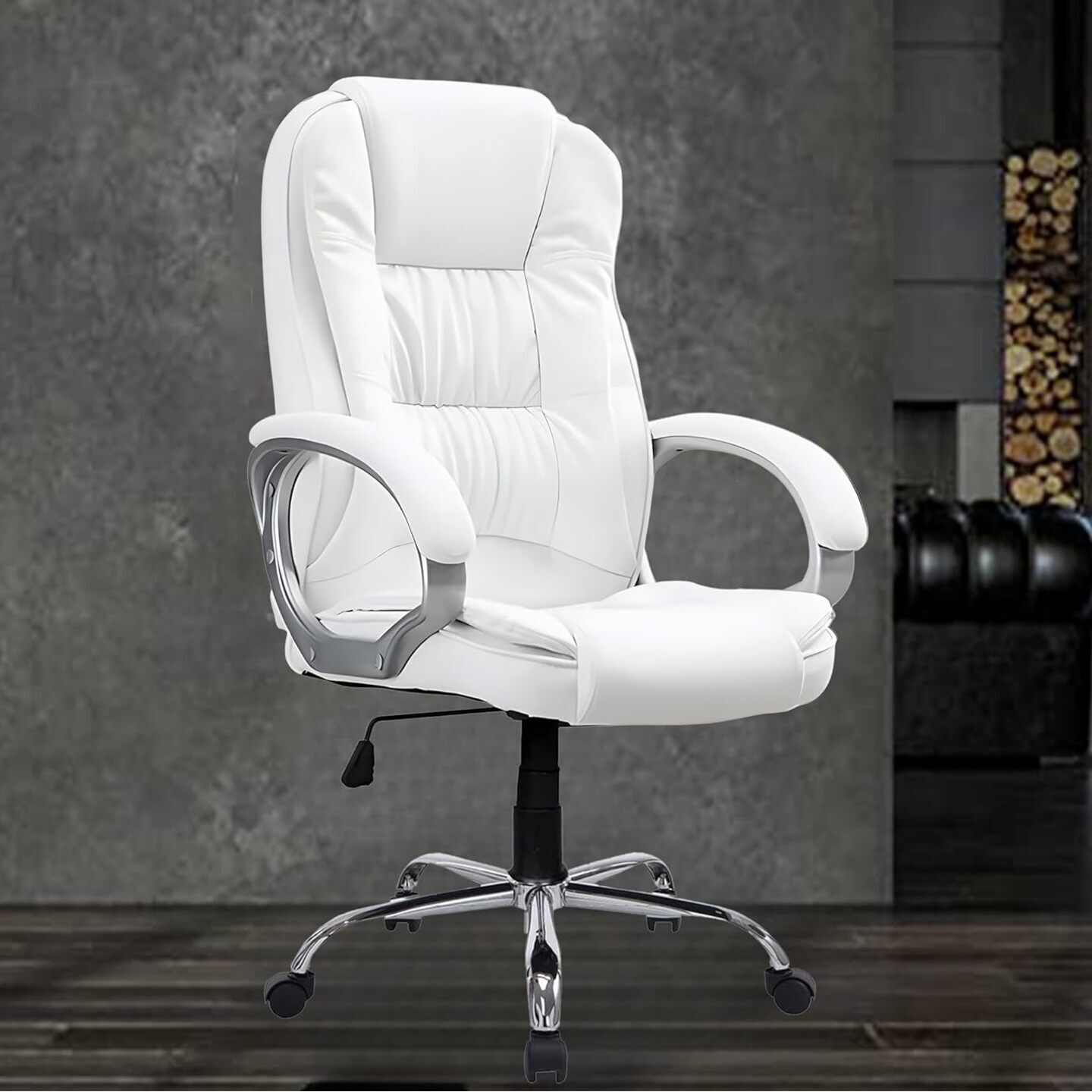 Pro High Back Ergonomic Leatherette Revolving Office Boss Chair With 360 Degrees Swivel Chrome Stand & Tilting Locking Mechanism