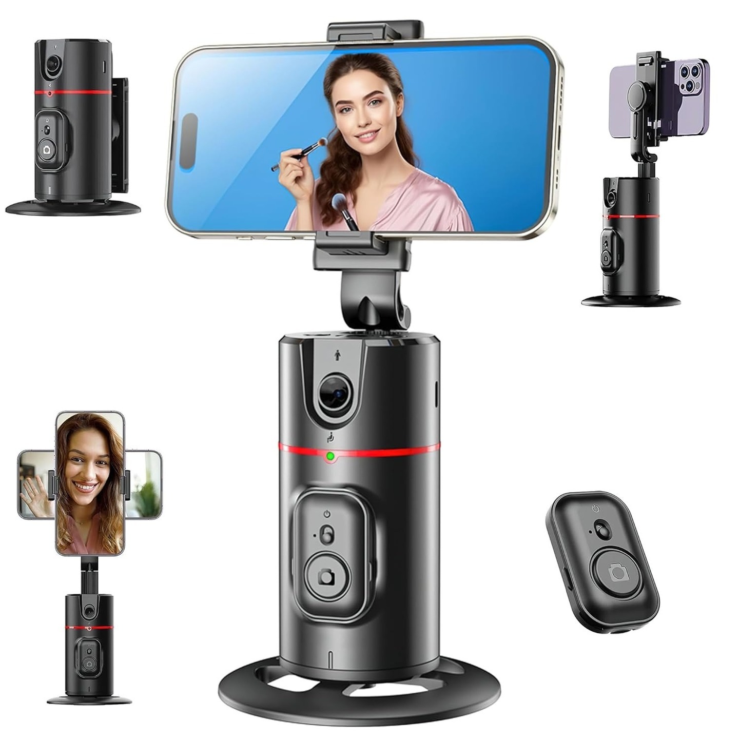 echargeable Auto Face Tracking Tripod with Remote, 360 Degree Rotation Auto Tracking Phone Holder, No App, Smart Phone Camera Moving Stand for iPhone Selfie Shooting Video, Live Vlogging