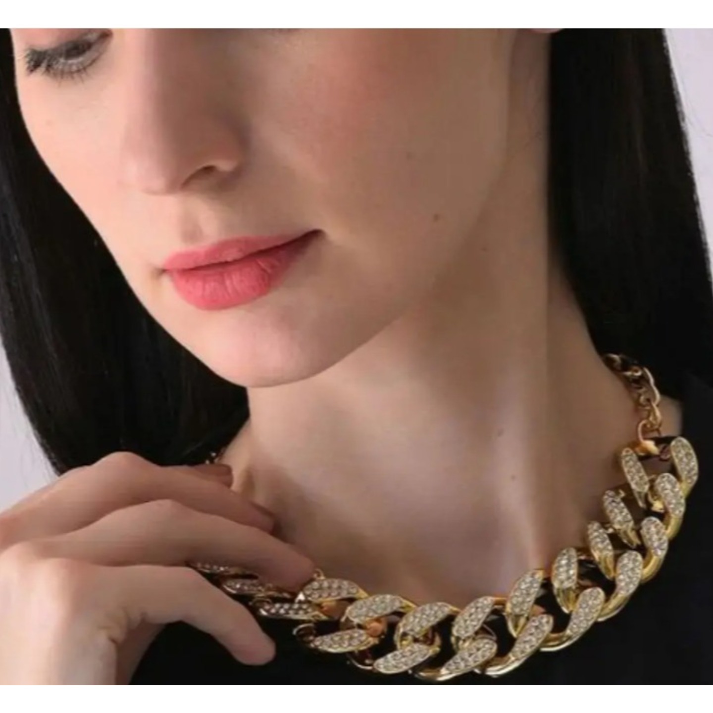 Necklace Cuban Link Golden Ad Studed Stones