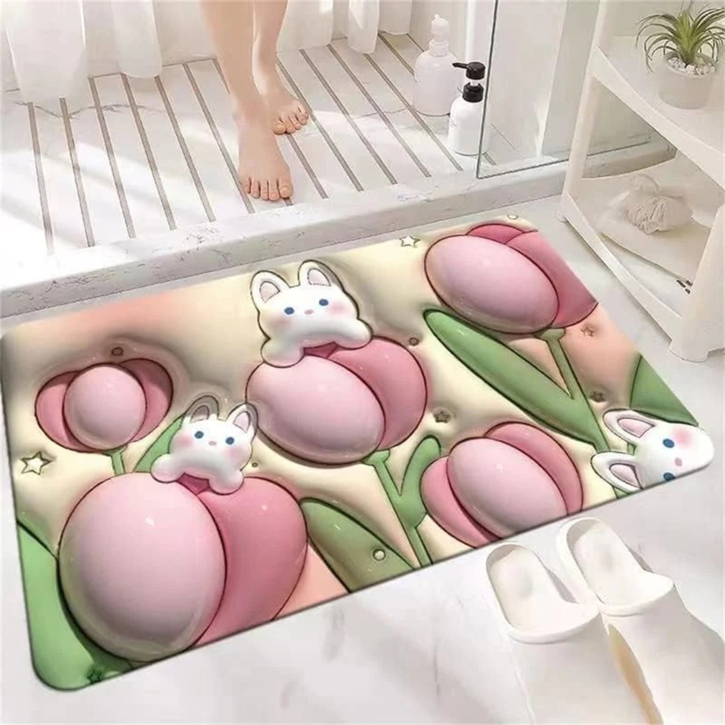 Stone Bath Mat Non Slip Anti Mould 3d Absorbent Bath Mats For Bathroom Stone Bath Mat Quick Dry Shower Mat (60x39cm) 
