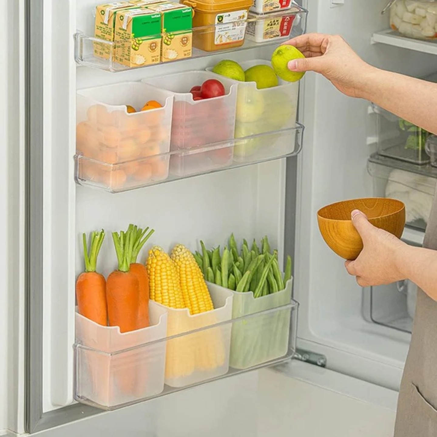 Combo of 3 Refrigerator Food Fresh Storage Box Fridge Side Door Fruit Vegetable Spice Food Case Container Kitchen Organizer Storage Boxs