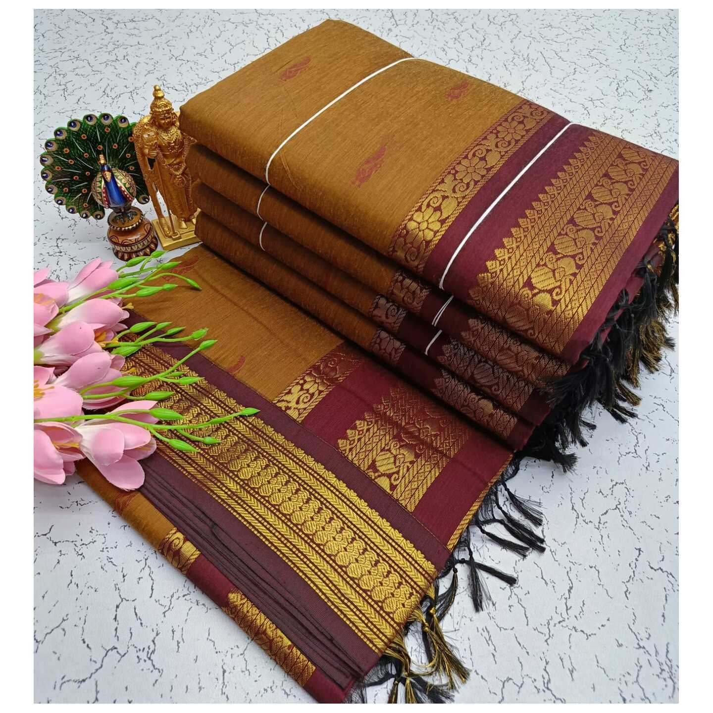 Mustard Maroon Kalyani South Cotton Silk Handloom Saree11
