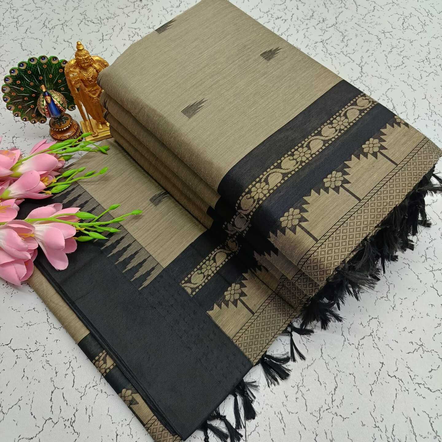 Grey Black Kalyani South Cotton Silk Handloom Saree23