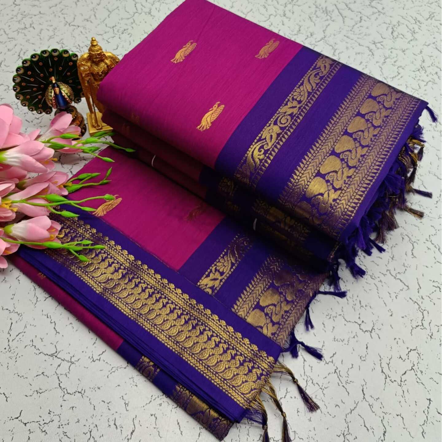 Magenta Blue Kalyani South Cotton Silk Handloom Saree31