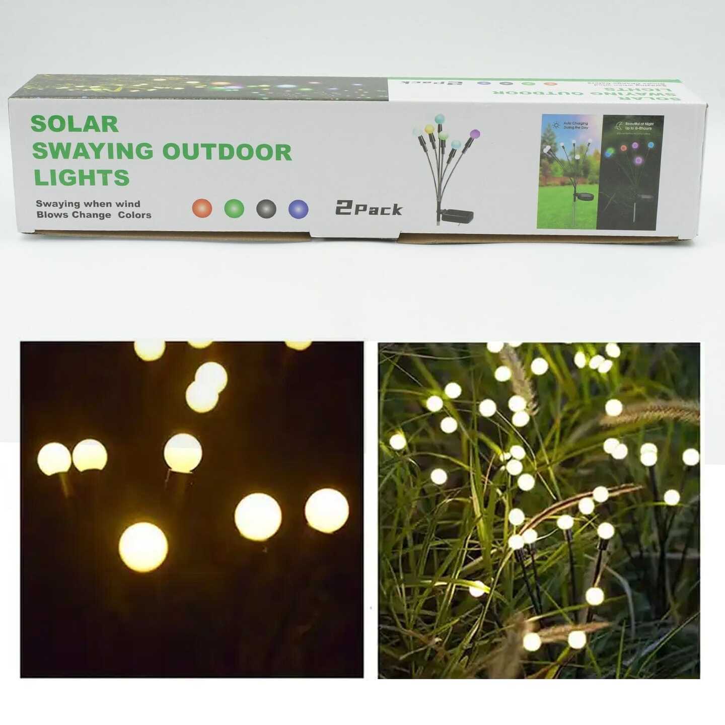 9 SOLAR GARDEN LIGHTS, SOLAR - POWERED FIREFLY LAMP, NEW UPGRADED SOLAR FIREFLY LIGHTS OUTDOOR WATERPROOF, SOLAR OUTDOOR DECORATIVE LIGHTS FOR YARD GARDENING PATIO BACKYARD PATHWAY DCOR (2 PCS SET 12 LED (WARM LIGHT))