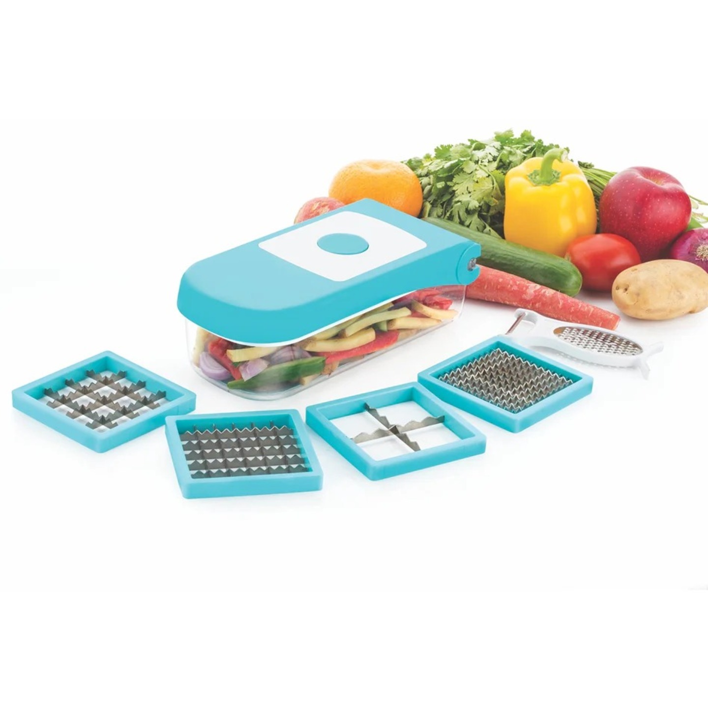 Ganesh 7 In 1 Plastic Vegetable Dicer, Blue 