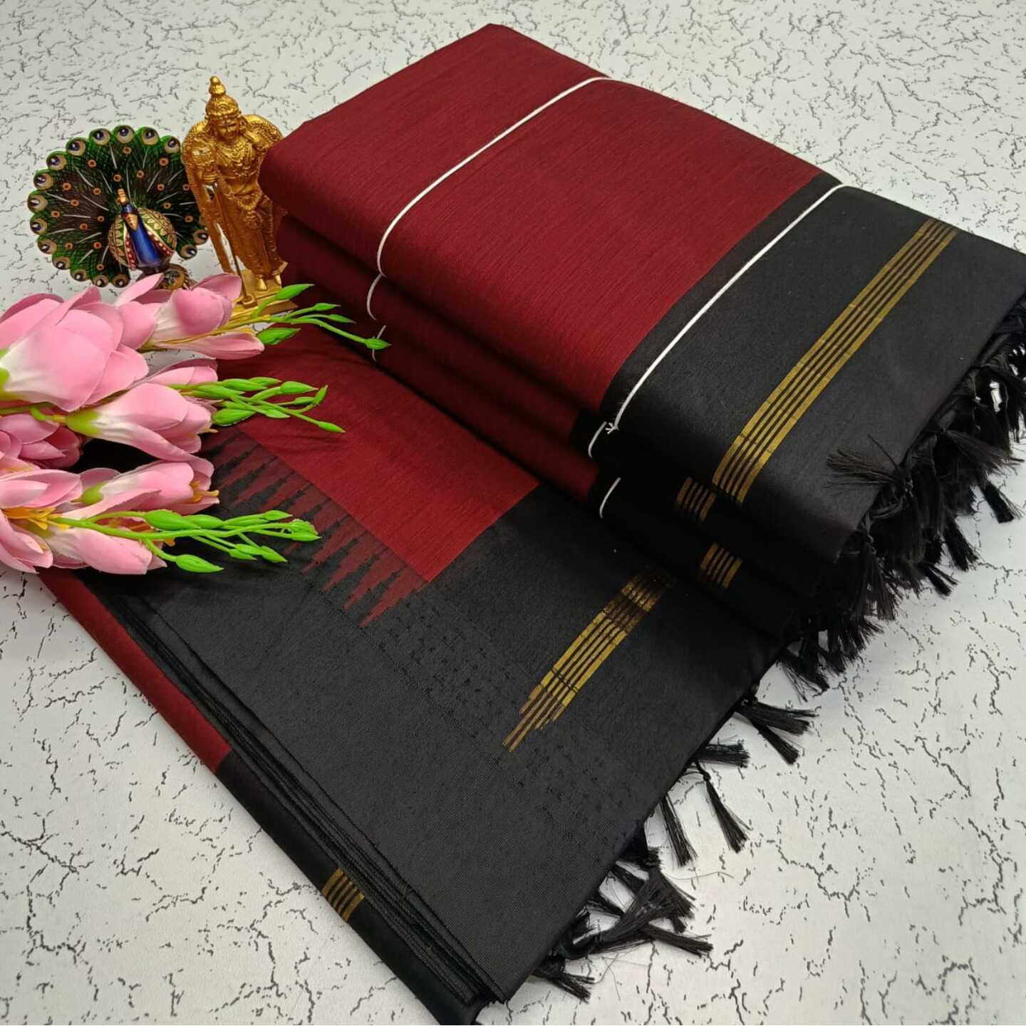 Maroon Red Black Kalyani South Cotton Silk Handloom Saree18