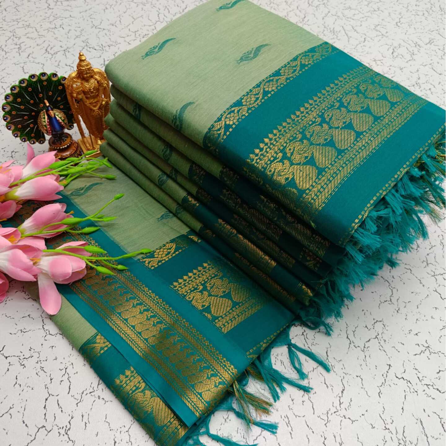 Turquoise Kalyani South Cotton Silk Handloom Saree21