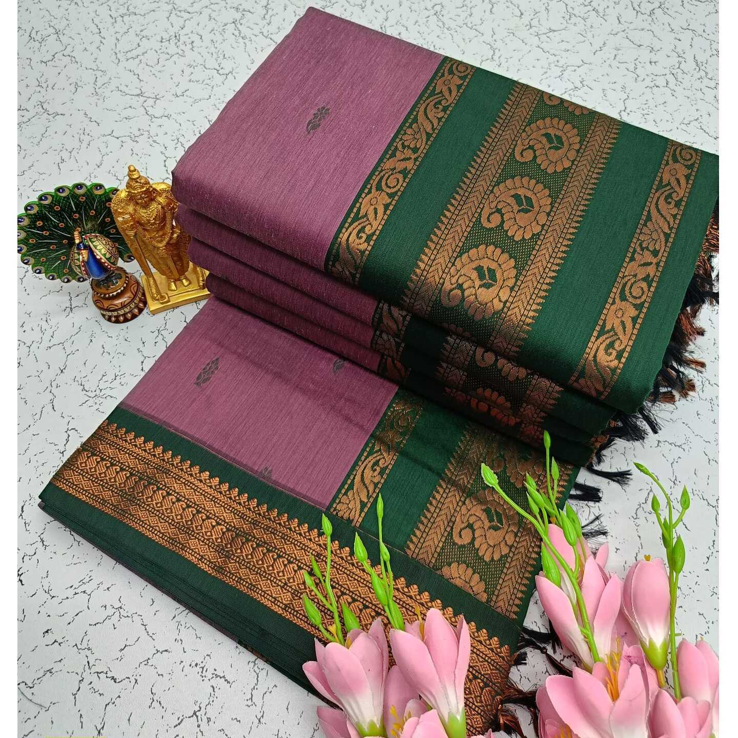 Purple Green Kalyani South Cotton Silk Handloom Saree37