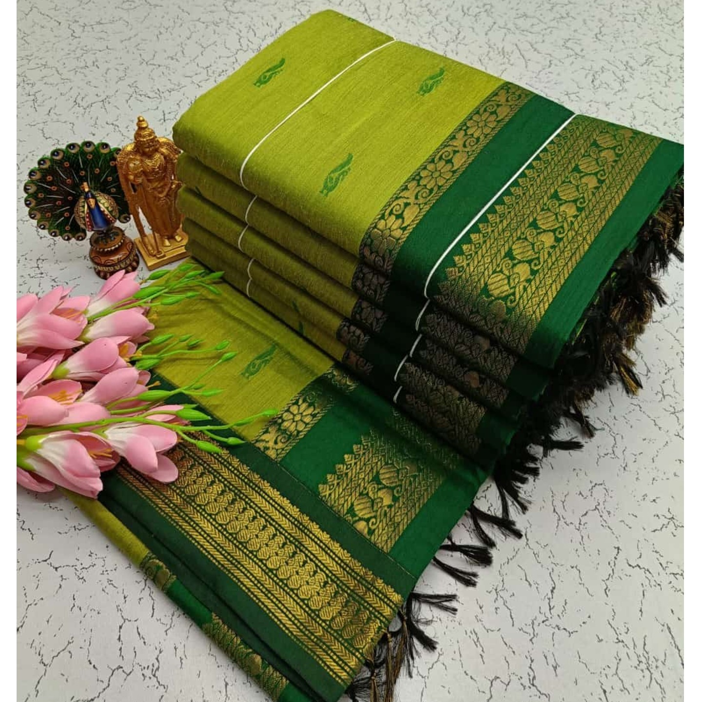 Mehendi Green Kalyani South Cotton Silk Handloom Saree