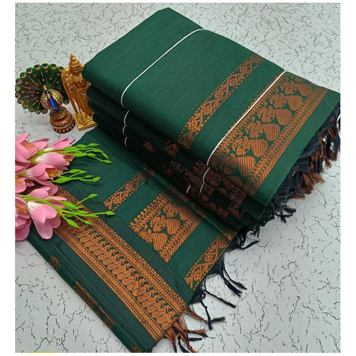 Bottle Green Kalyani South Cotton Silk Handloom Saree15