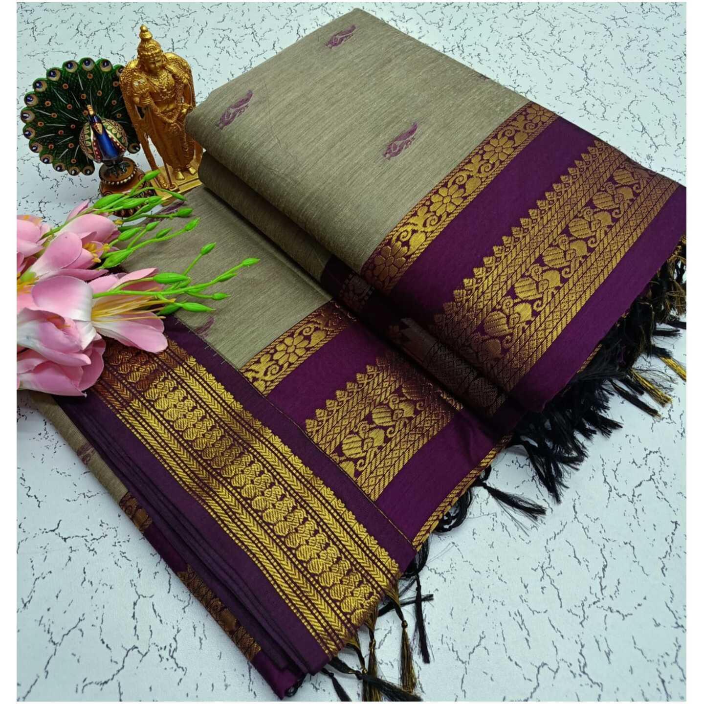 Ash Violet Kalyani South Cotton Silk Handloom Saree10