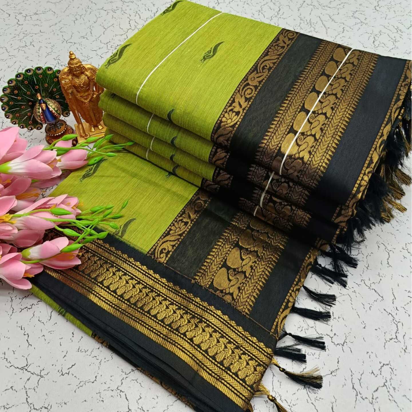Mehendi Green Kalyani South Cotton Silk Handloom Saree