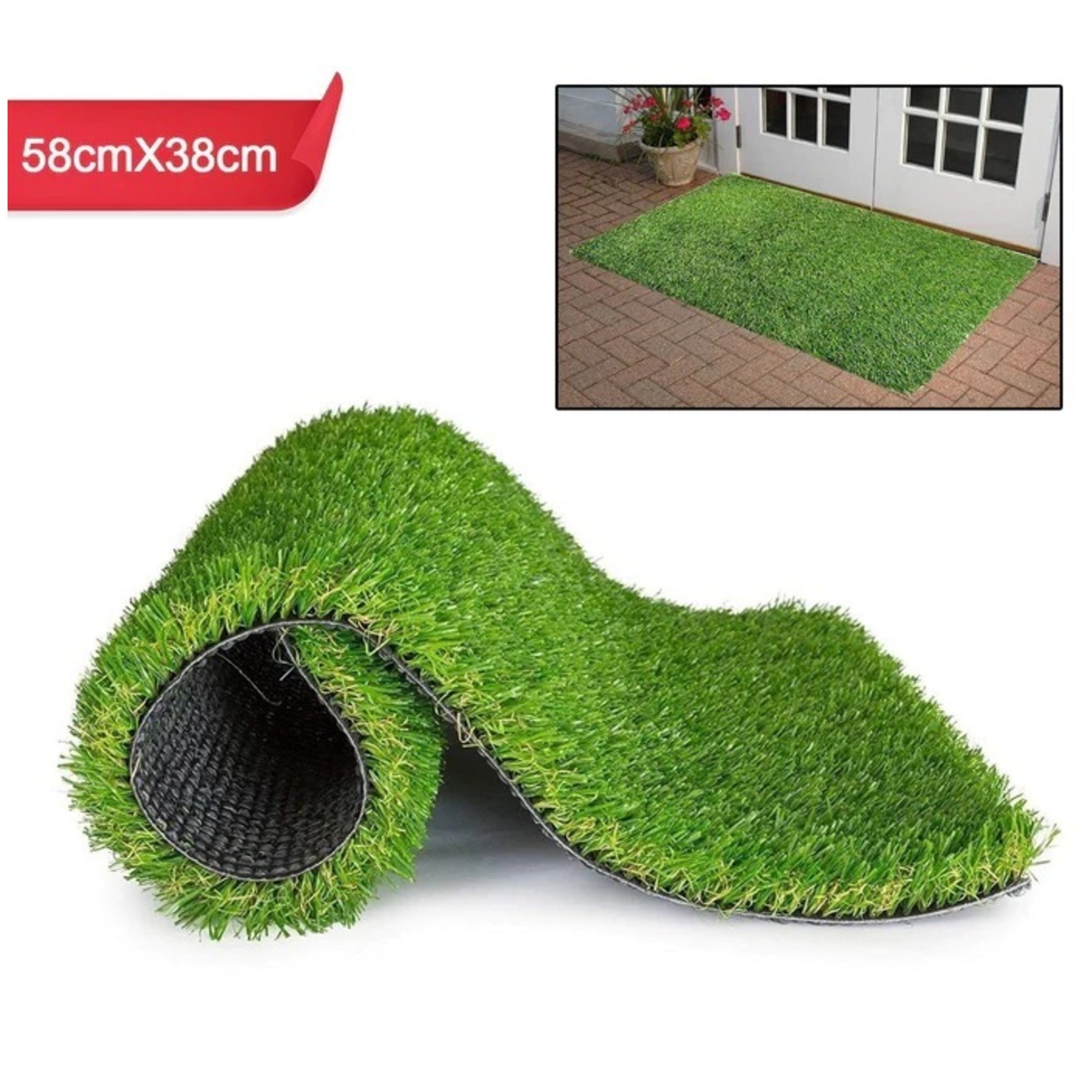ARTIFICIAL GRASS FOR BALCONY OR DOORMAT, SOFT AND DURABLE PLASTIC TURF CARPET 58X38CM