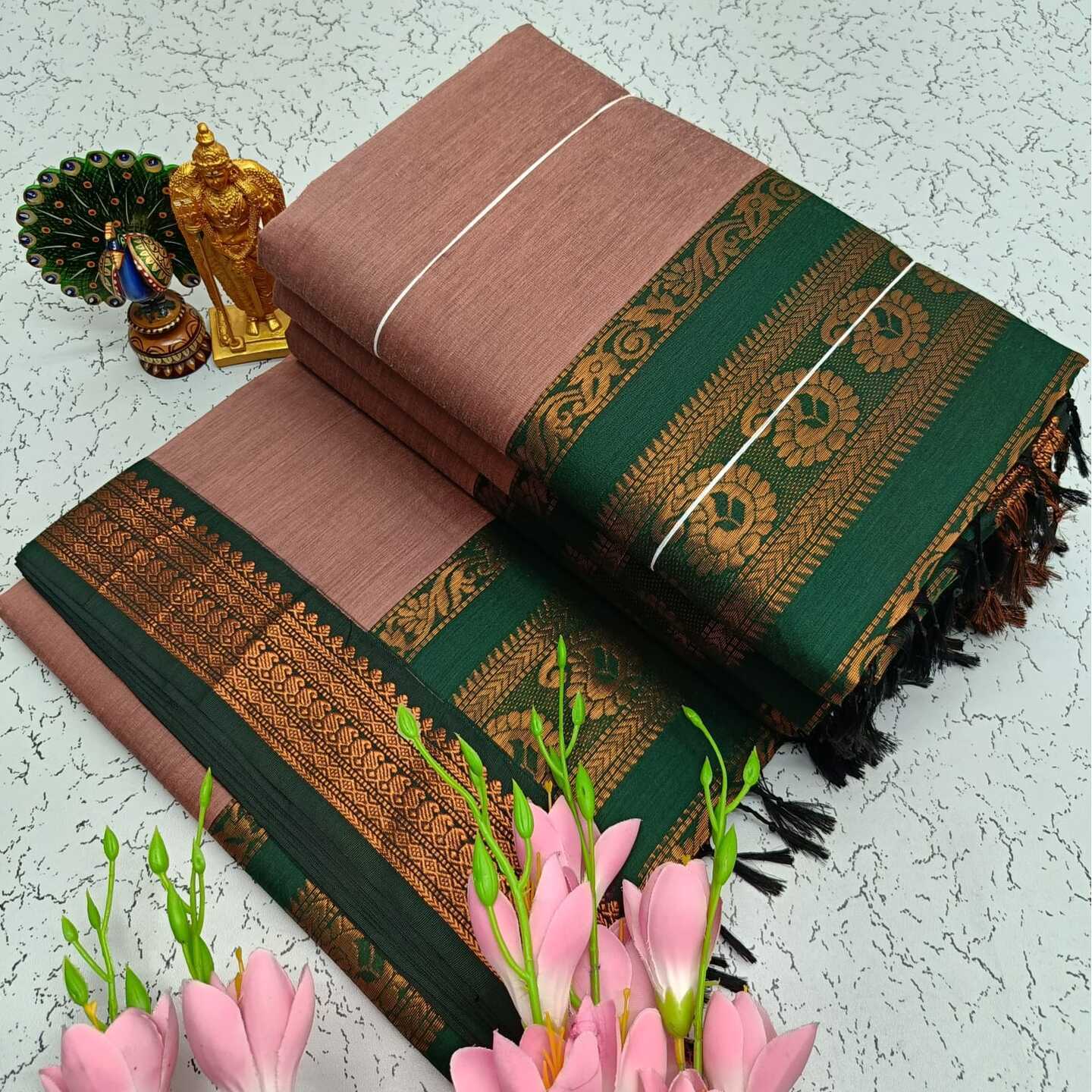 Sandal Green Kalyani South Cotton Silk Handloom Saree30