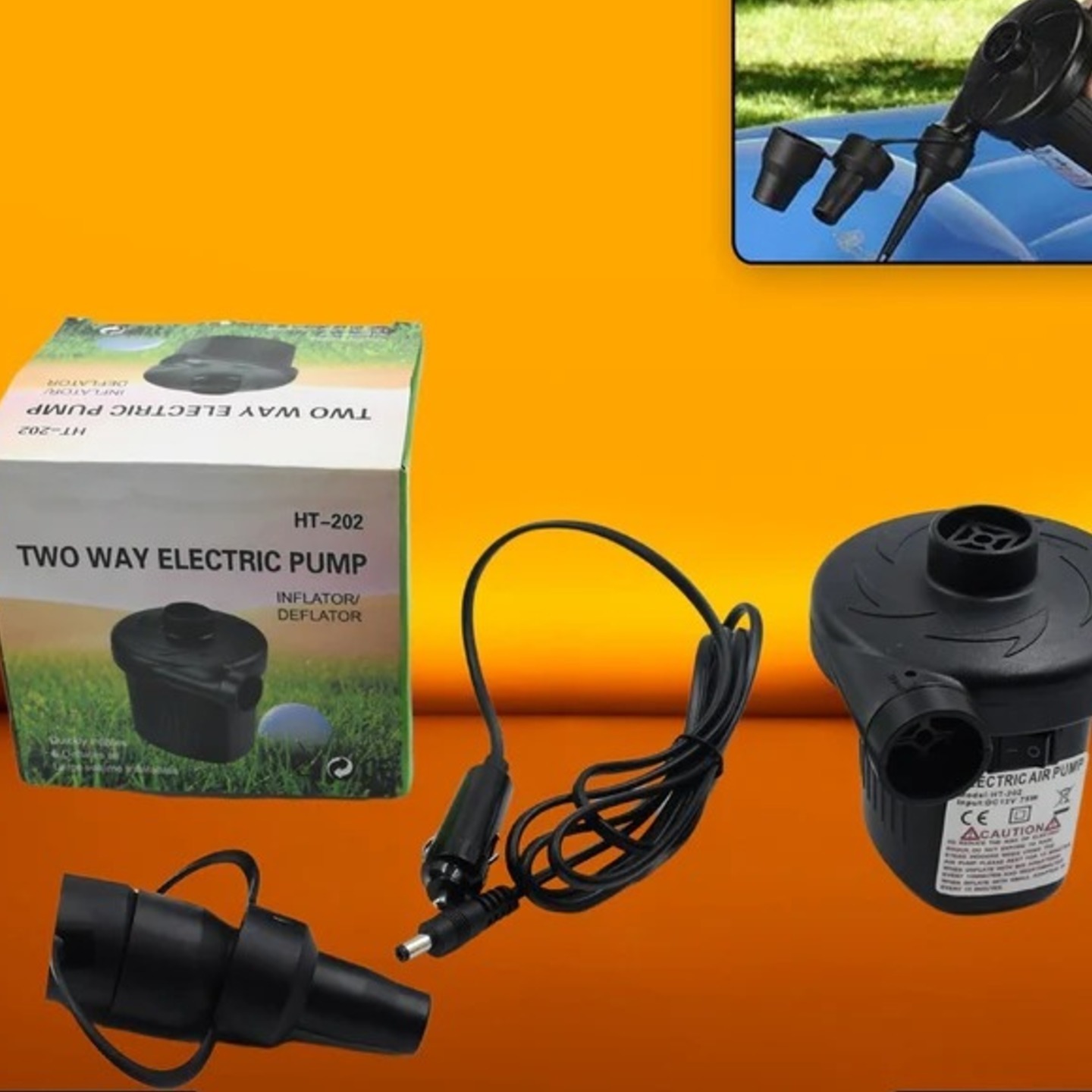 Multi-purpose electric air pump without valve adaptors for quickly inflates/deflates sofa, bed, swimming pool tubes, toys, air bags 