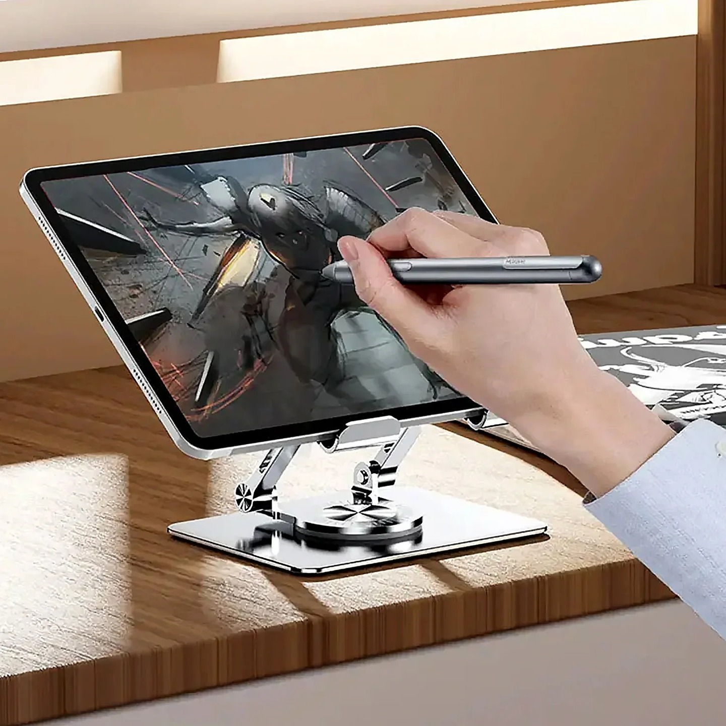 Aluminum Alloy 360° Rotating Bracket, Adjustable Tablet Stand, Portable Foldable Ergonomic Tablet Support