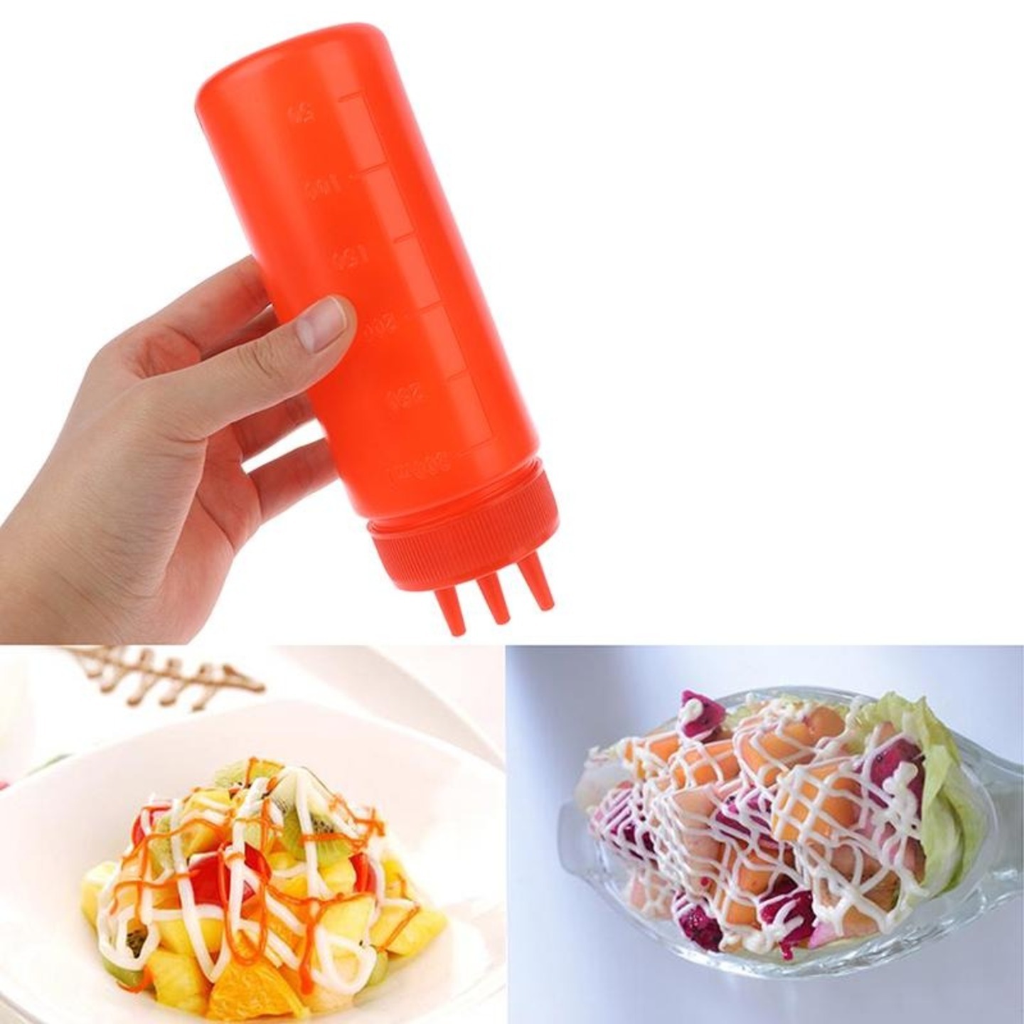 3 Hole Squeeze Bottle Sauce Vinegar Oil Ketchup Gravy Cruet Condiment Dispenser - available color