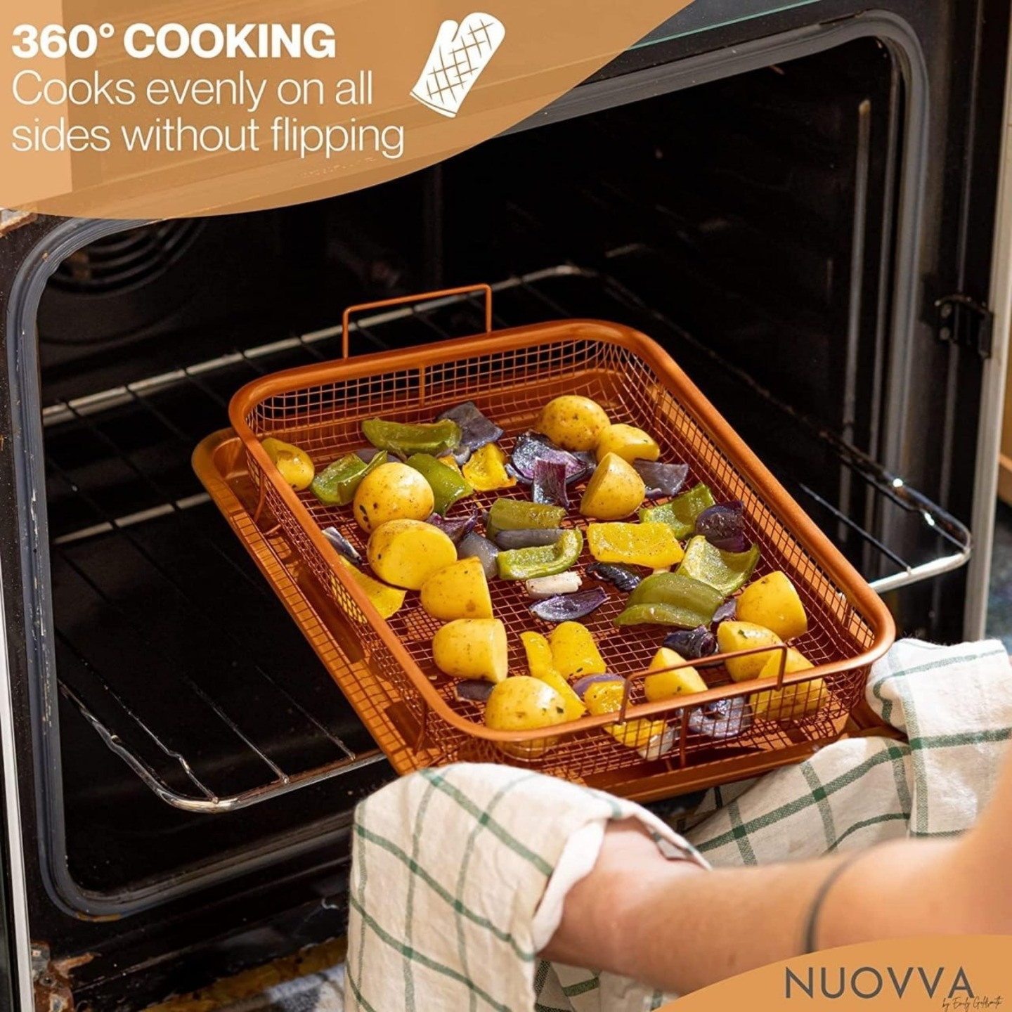 Oven Crisper Tray – Uses Hot Air to Crisp and Fry Food Without Oil or Unhealthy Fats - Carbon Steel Pan, Non Stick Grill Basket – Dishwasher Safe 1