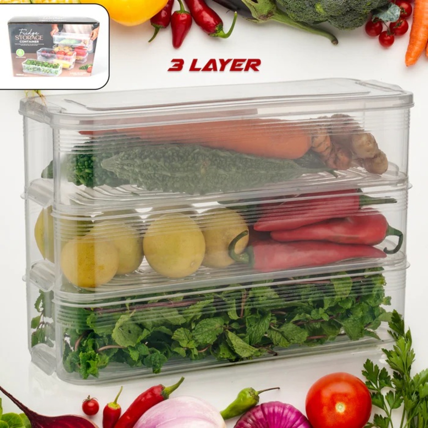  3 fridge storage container, fridge organizer with lid stackable fridge storage containers plastic freezer storage containers for fish, meat, vegetables, fruits, pack of 3pcs, 1500ml approx