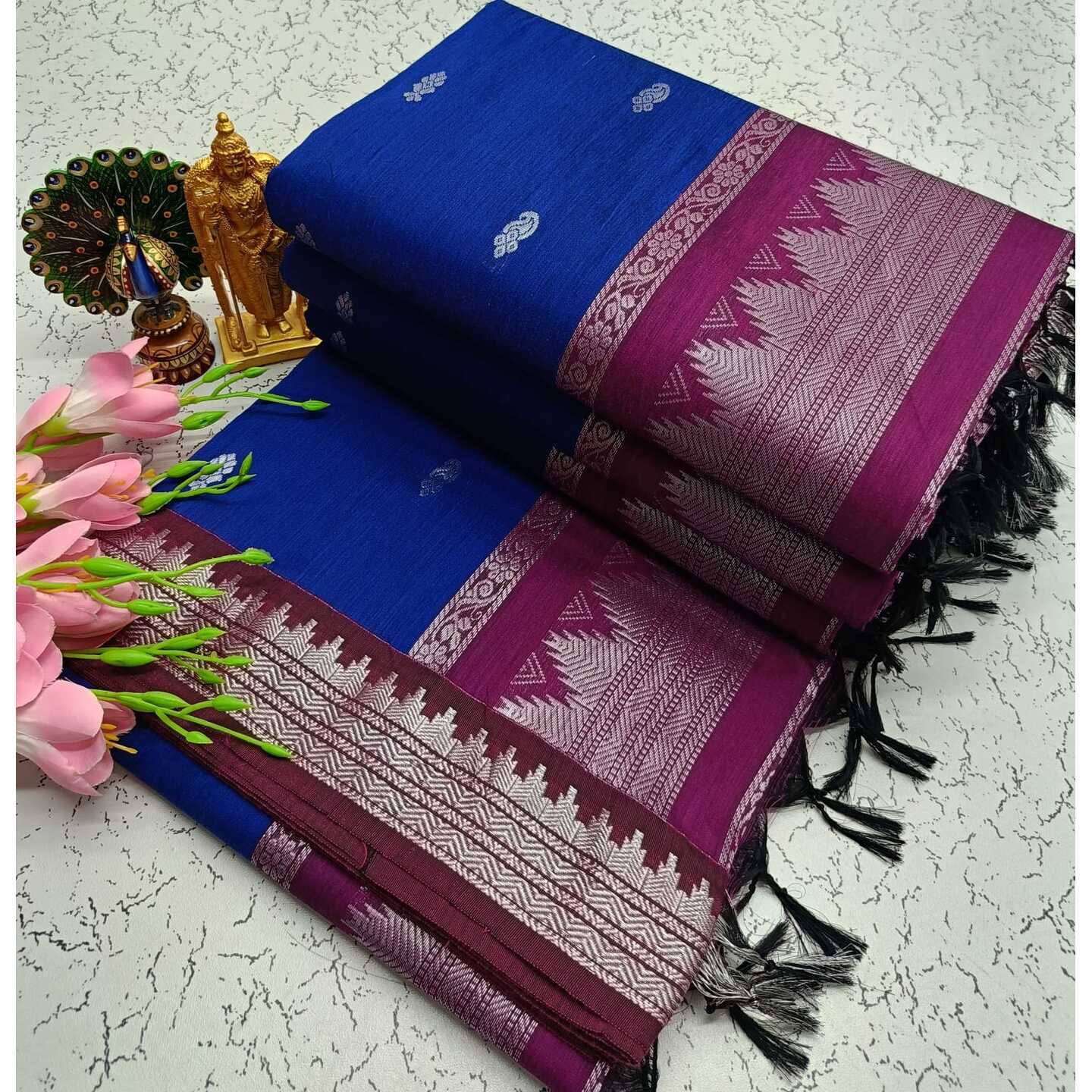 Royal Blue  Kalyani South Cotton Silk Handloom Saree26