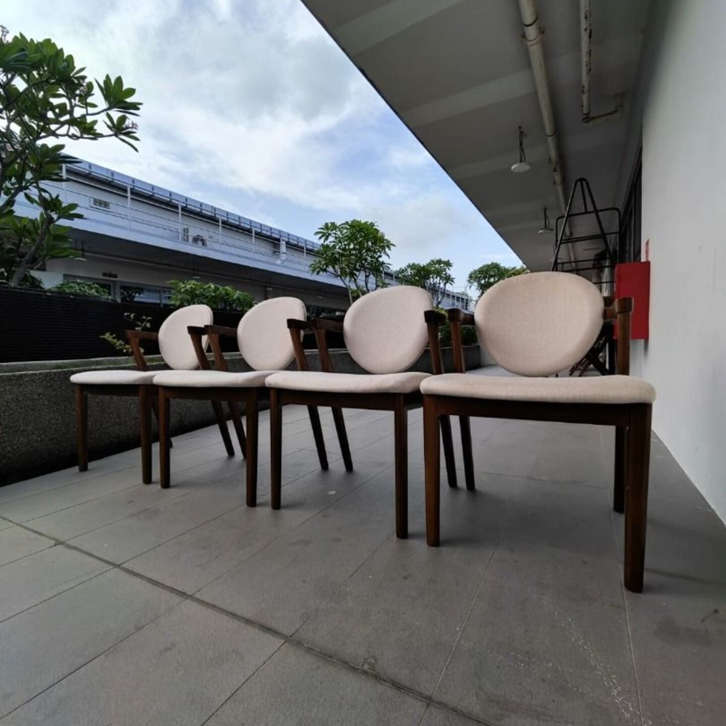4 x CHECKERS Dining Chairs in WALNUT with Cream Cushion